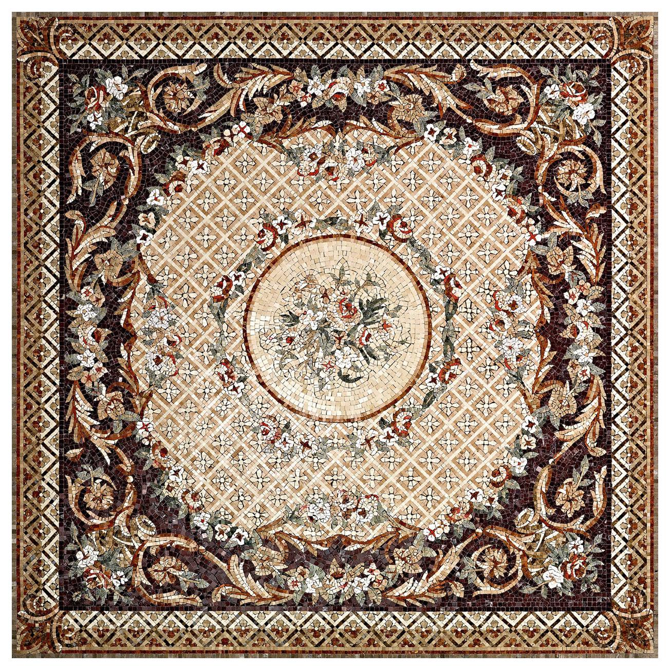 Handmade Artistic Marble Mosaic Rug Dimension and Colors Customizable For Sale