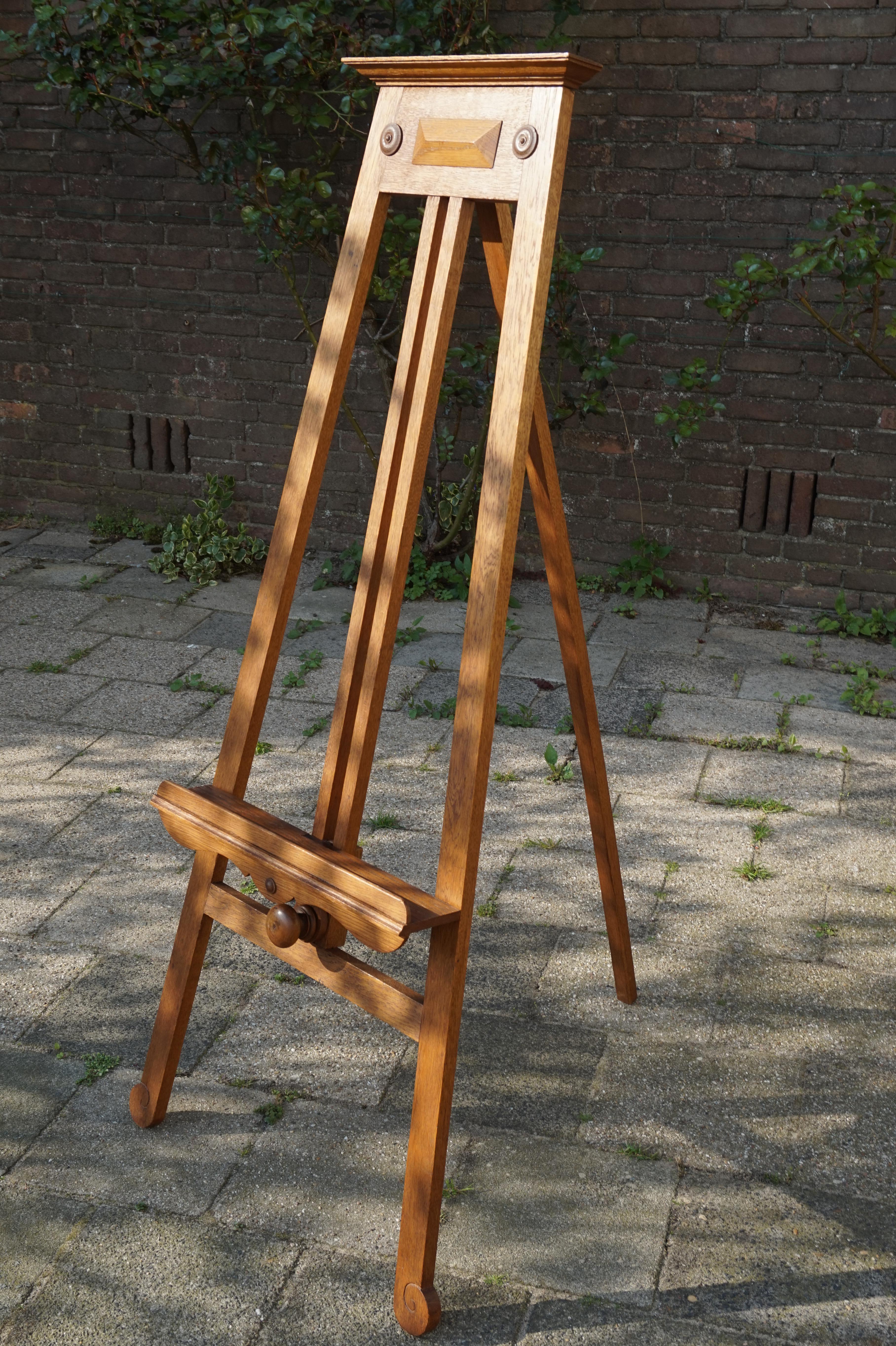 Handmade Arts and Crafts Era Solid Oak Floor Easel / Painting Display Stand 6