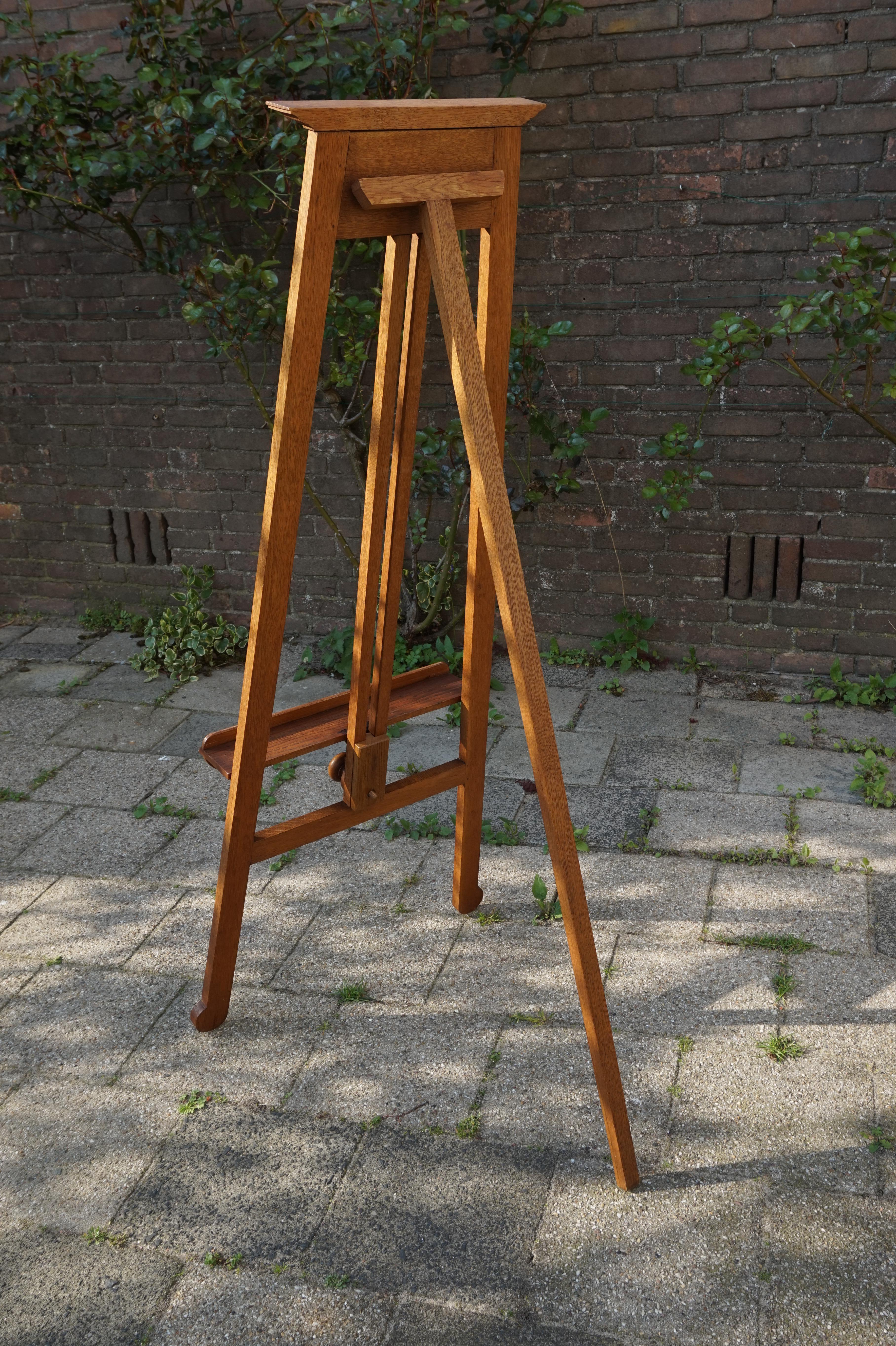 Hand-Crafted Handmade Arts and Crafts Era Solid Oak Floor Easel / Painting Display Stand