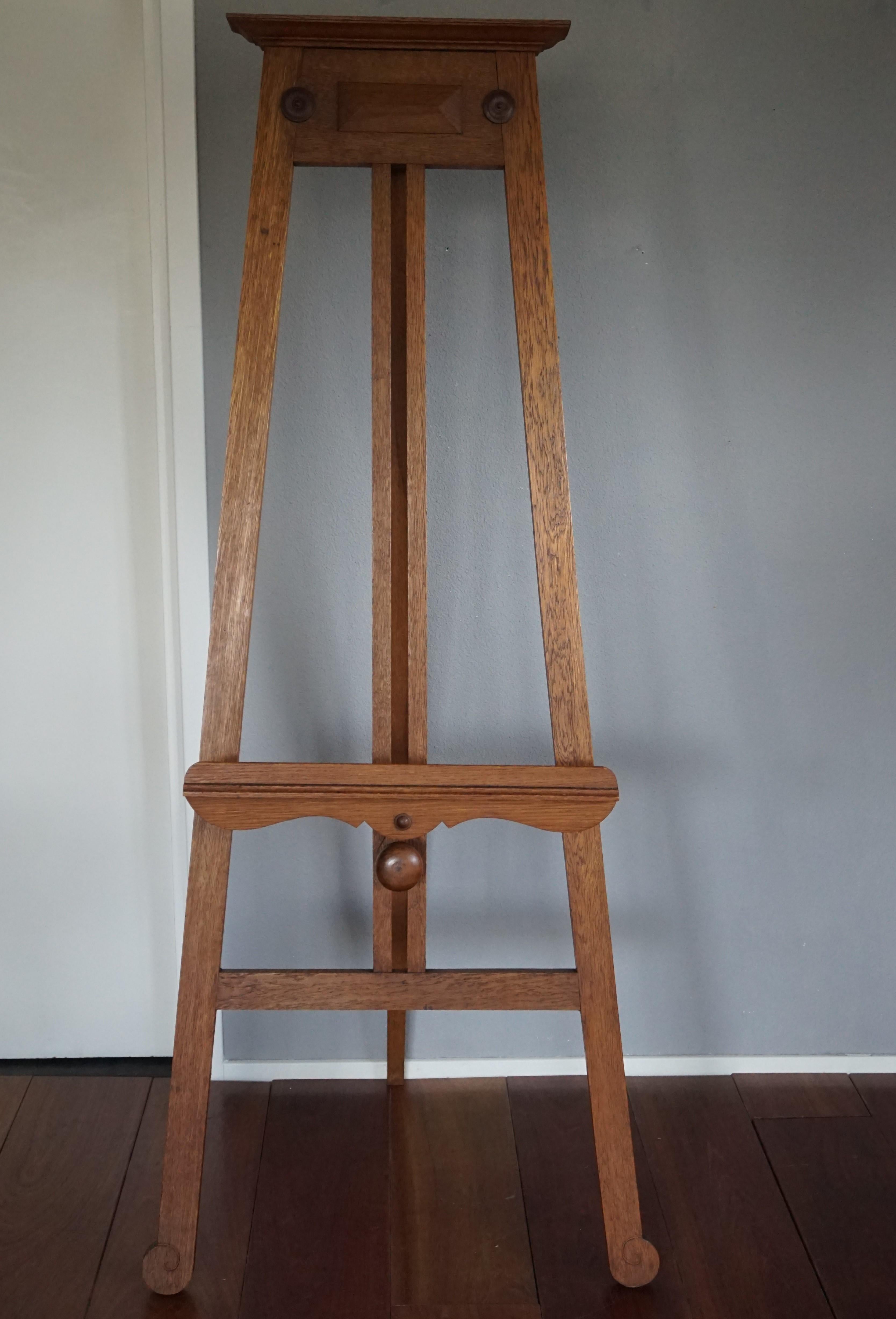 Handmade Arts and Crafts Era Solid Oak Floor Easel / Painting Display Stand 2