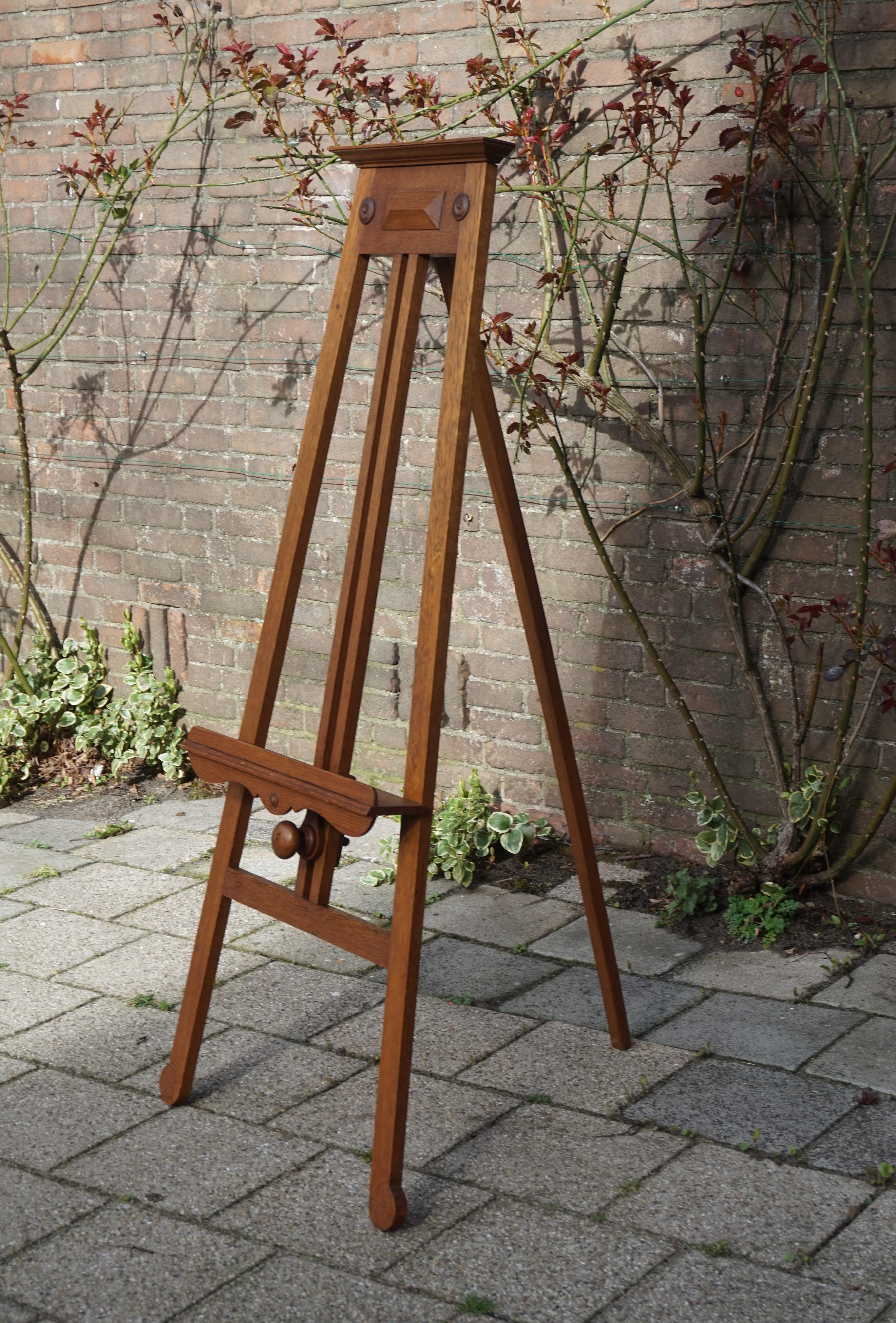 Handmade Arts and Crafts Era Solid Oak Floor Easel / Painting Display Stand 9