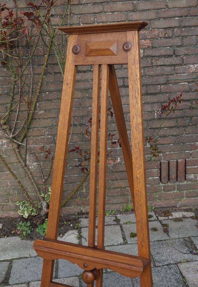 Handmade Arts and Crafts Era Solid Oak Floor Easel / Painting Display