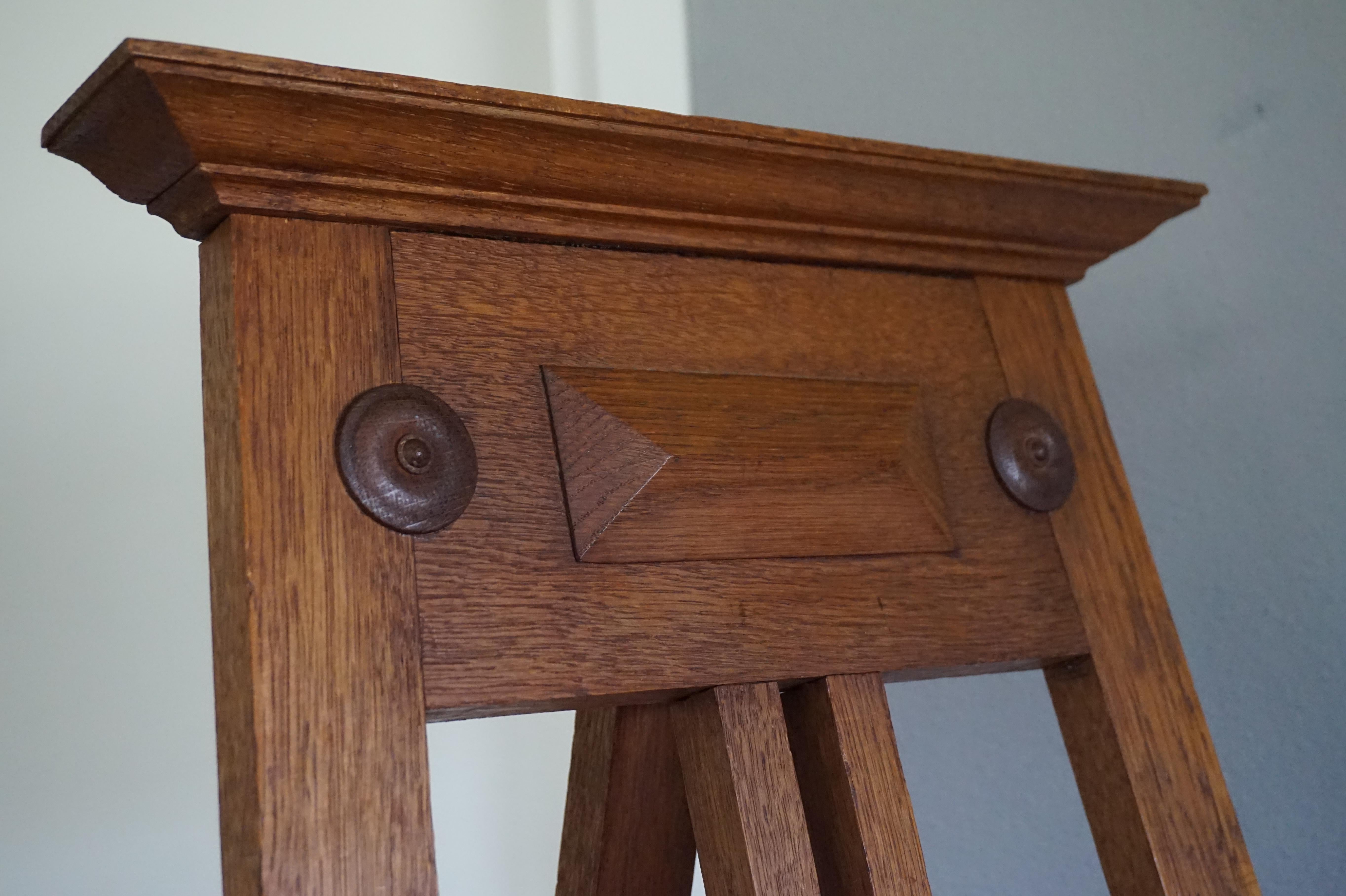 Handmade Arts and Crafts Era Solid Oak Floor Easel / Painting Display Stand 3