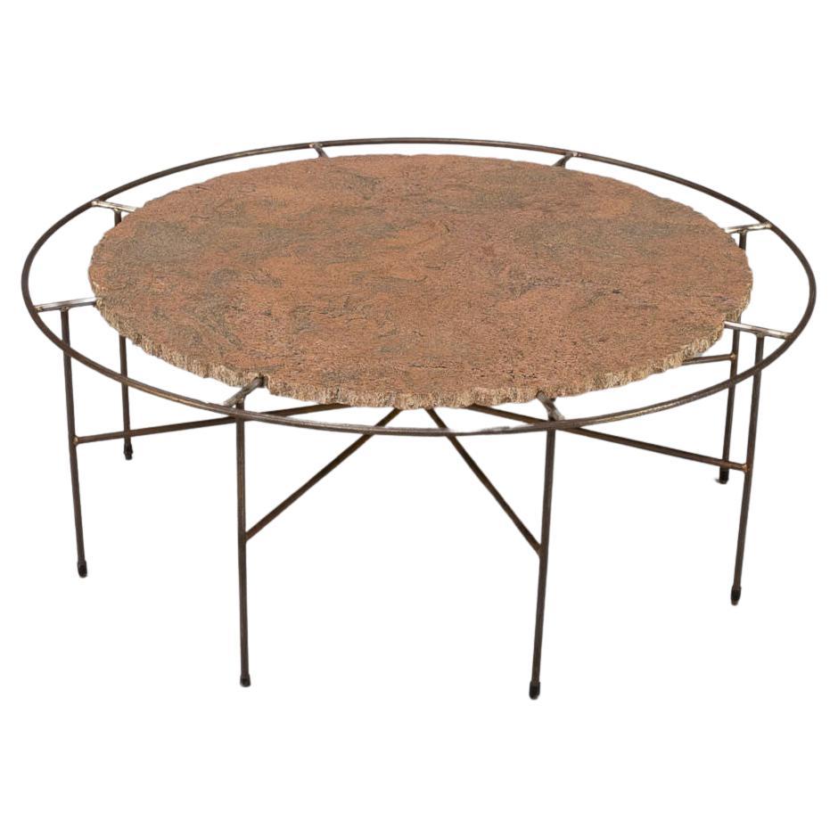 Handmade Artwork Metal and Marble Coffee Table For Sale