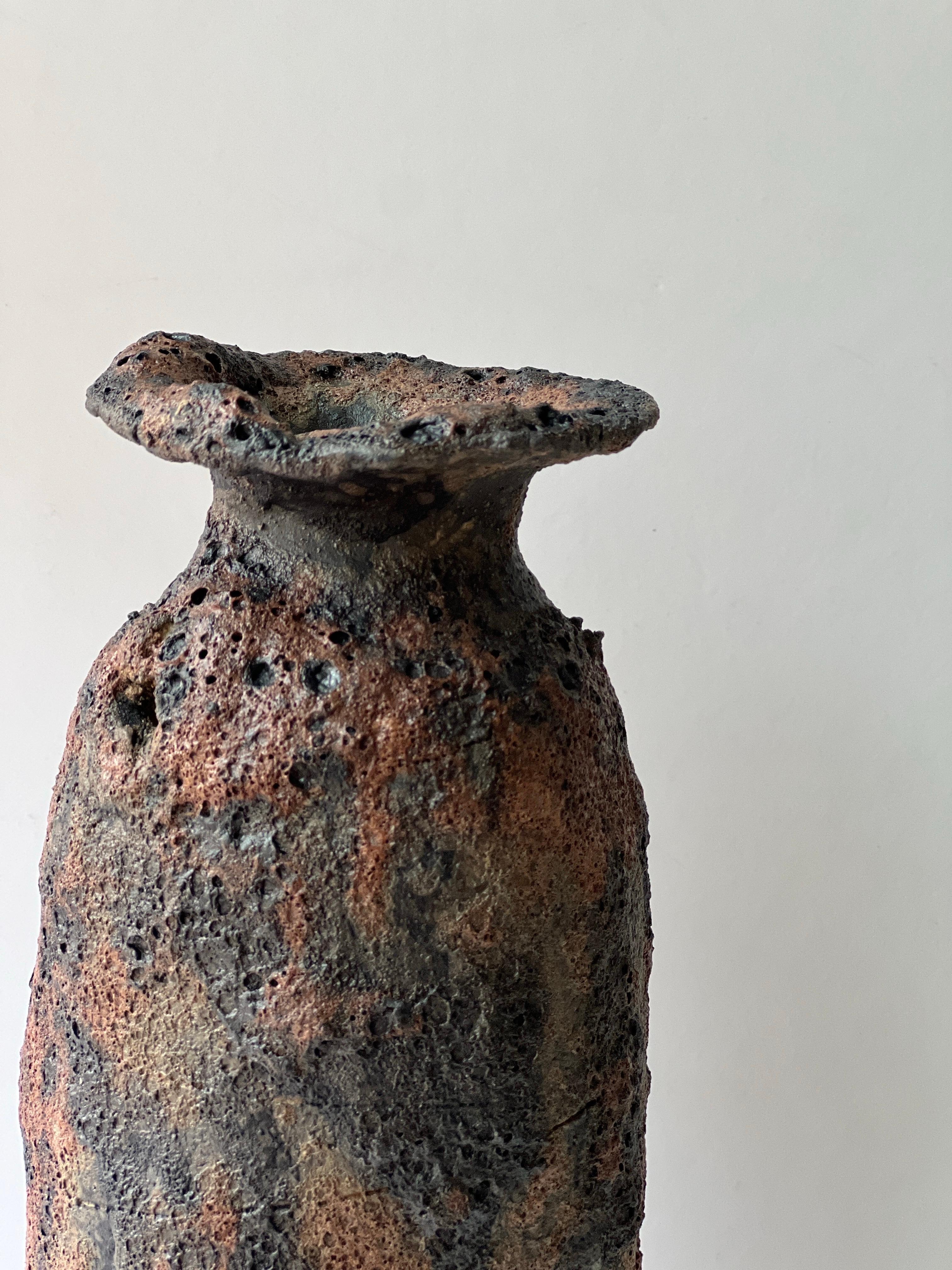 Arts and Crafts Handmade Ash Glazed Twilight Sculpture Tall Vase For Sale