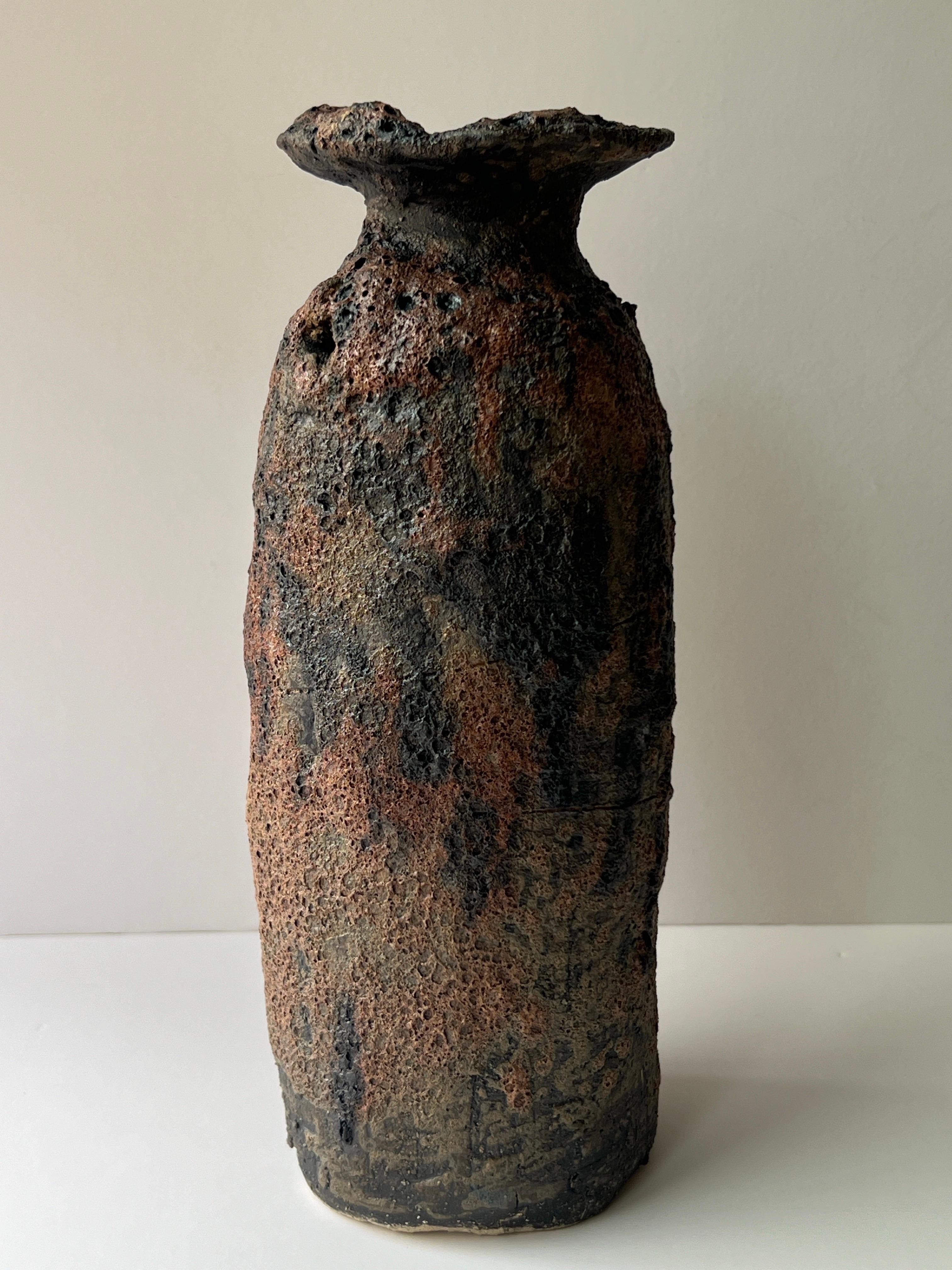 Hand-Crafted Handmade Ash Glazed Twilight Sculpture Tall Vase For Sale