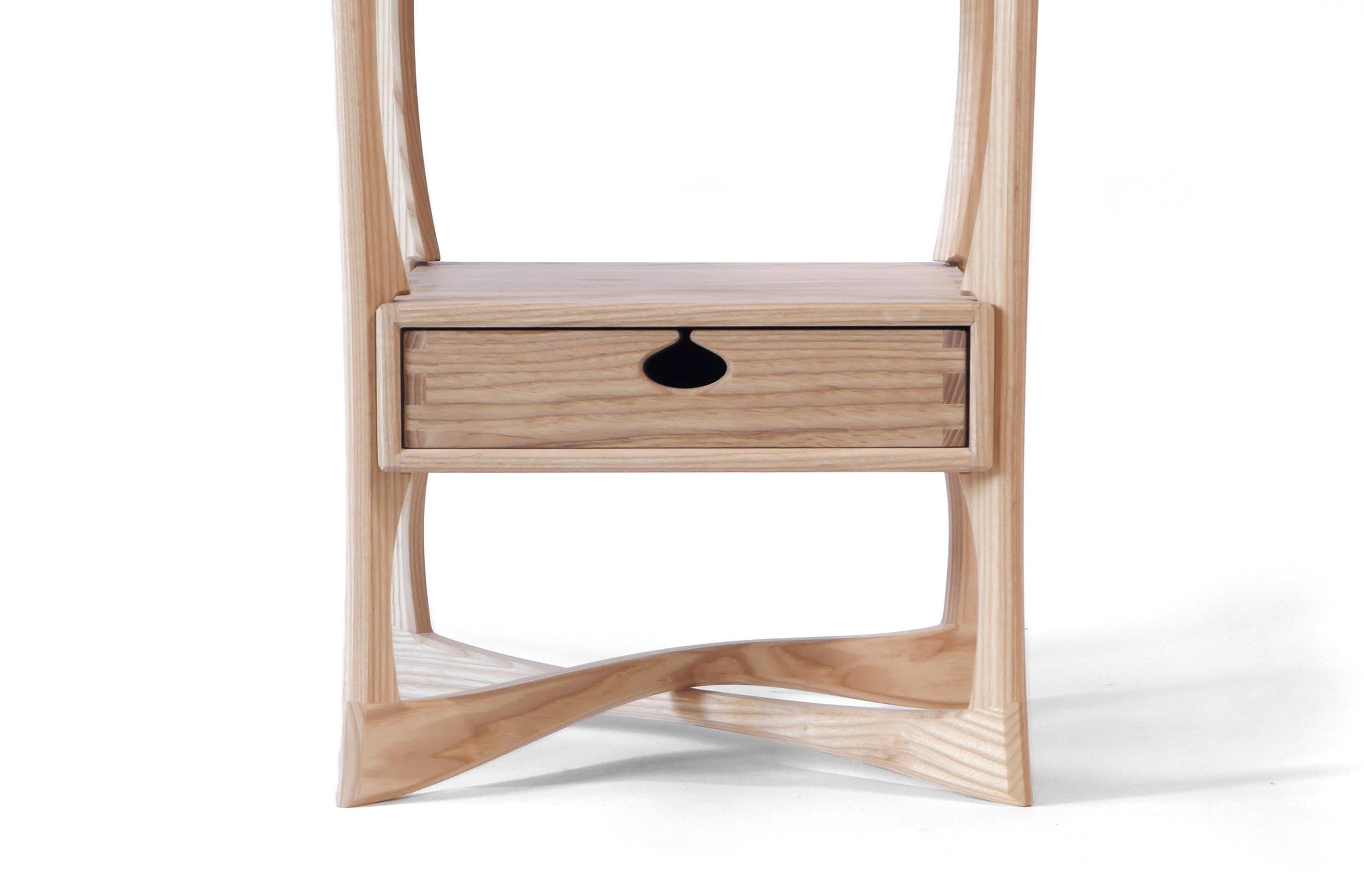 The detail-rich Roke Side Table is made out of solid white ash hardwood and has a single drawer mounted on wooden runners in a traditional drawer box. It’s built with exposed joinery that has been carefully designed for beauty and strength.

Like a