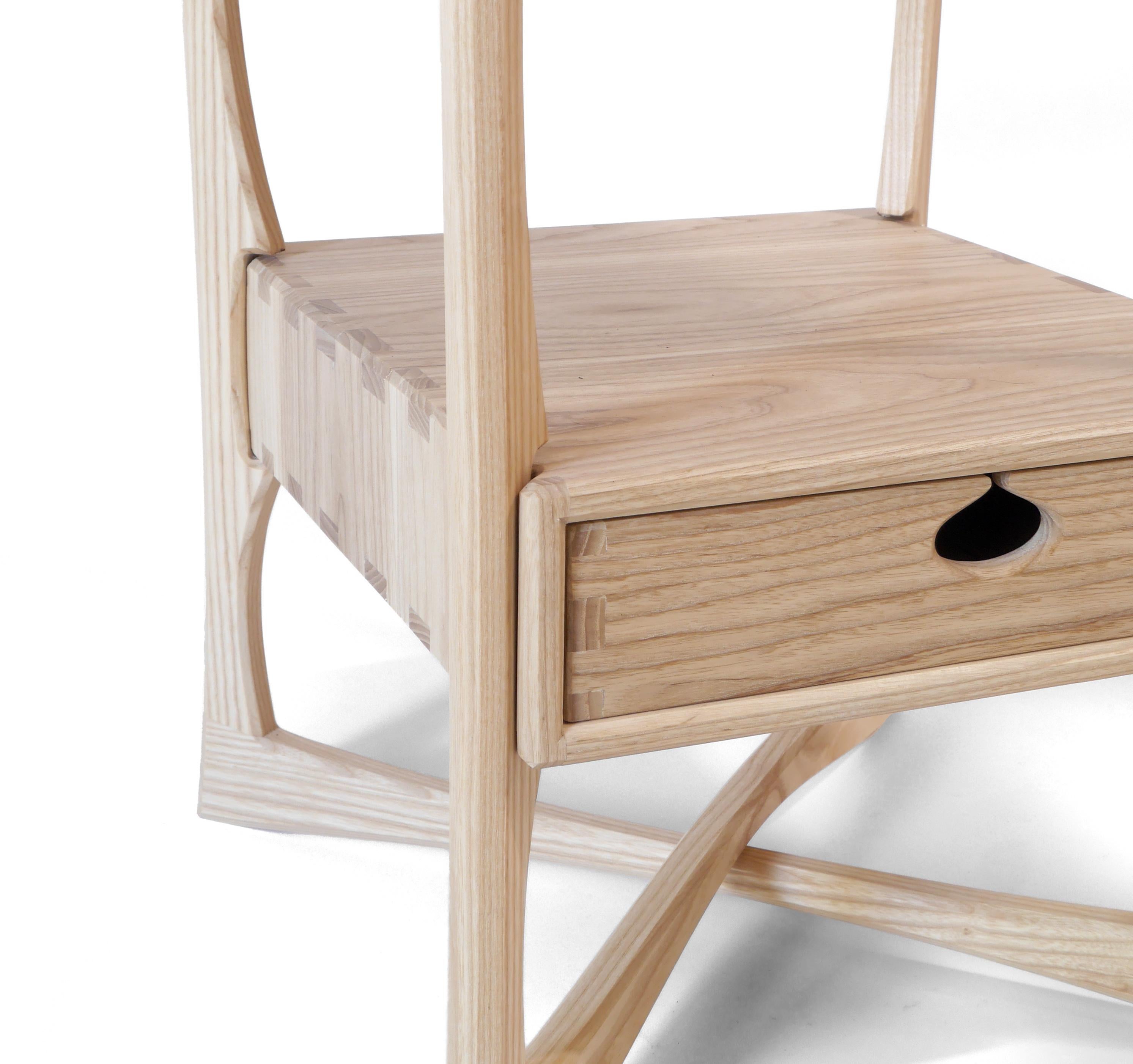 Hand-Crafted Ash Roke Side Table, Modern End Table / Nightstand with one Drawer by Arid For Sale