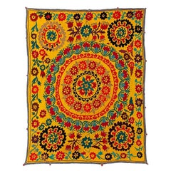 Handmade Asian Suzani Textile, Embroidered Cotton & Silk Bed Cover, Wall Hanging