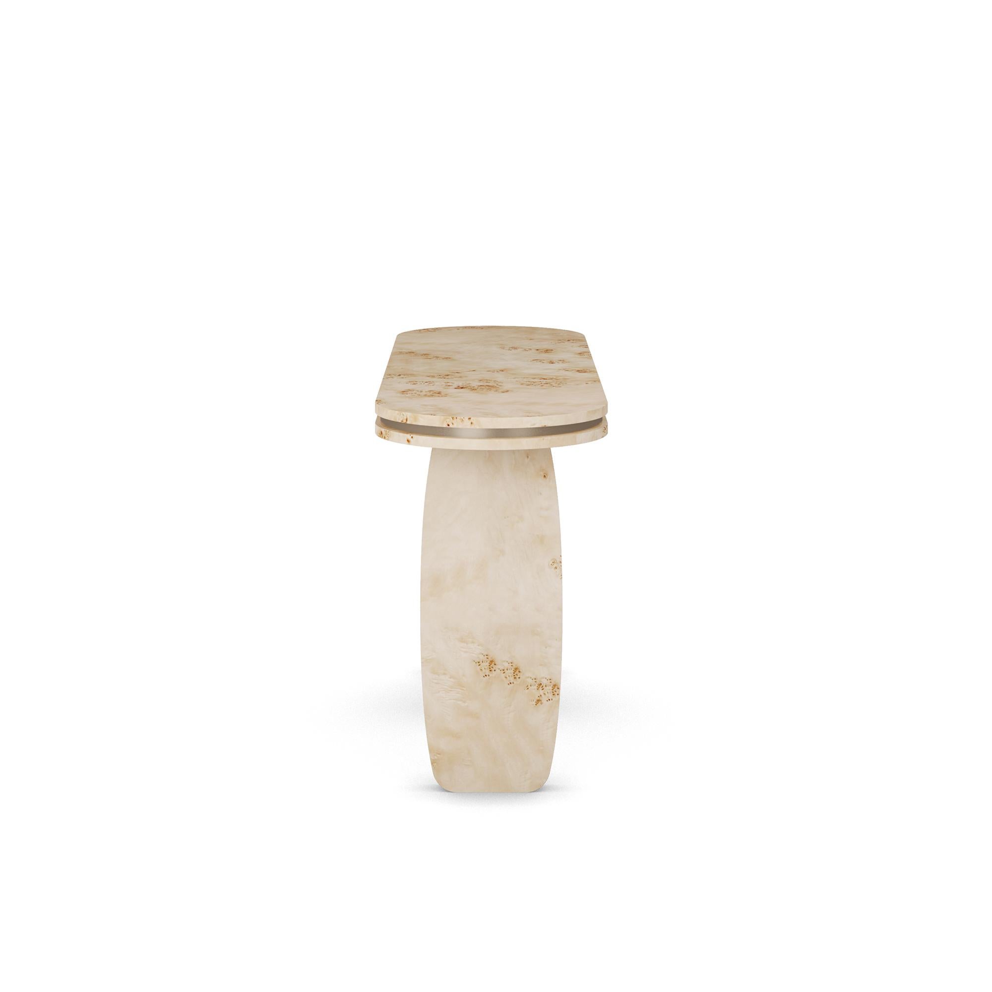 Organic Modern Handmade Assia Console in Poplar Root with Polished Brass by Nolita Harbour For Sale