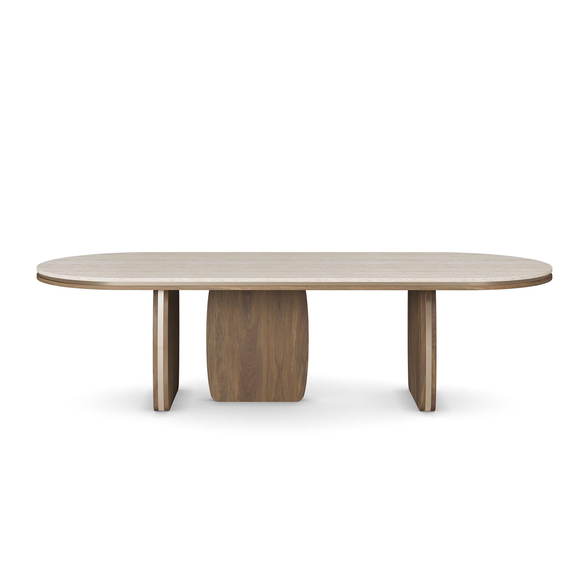 Portugais Table de salle à manger Assia II faite à la main avec plateau en travertin par Nolita Harbour en vente