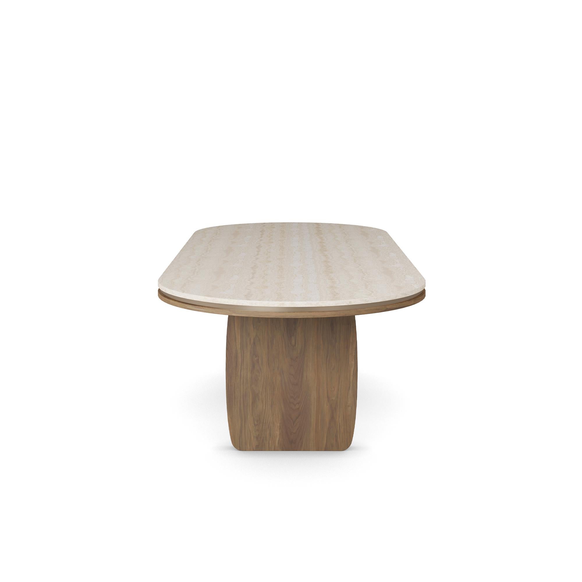 Fait main Table de salle à manger Assia II faite à la main avec plateau en travertin par Nolita Harbour en vente