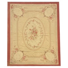 Handmade Aubusson Rug 1980 French-  Carpet Vintage Pink and Beige Wool Rugs