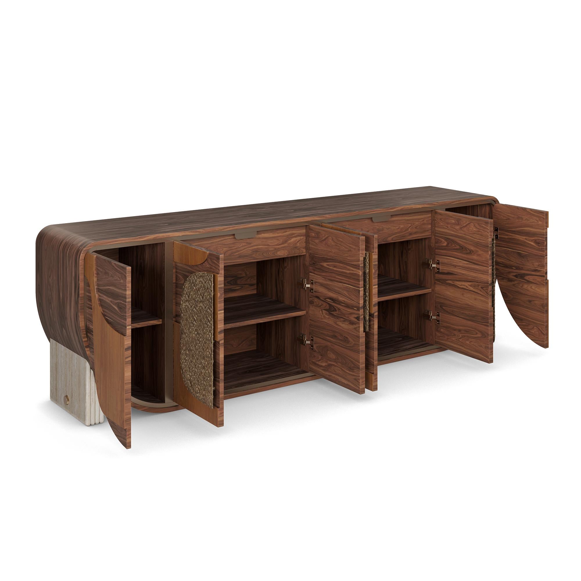 Hammered Handmade Aurore Sideboard in Walnut and Cherry Wood by Nolita Harbour For Sale