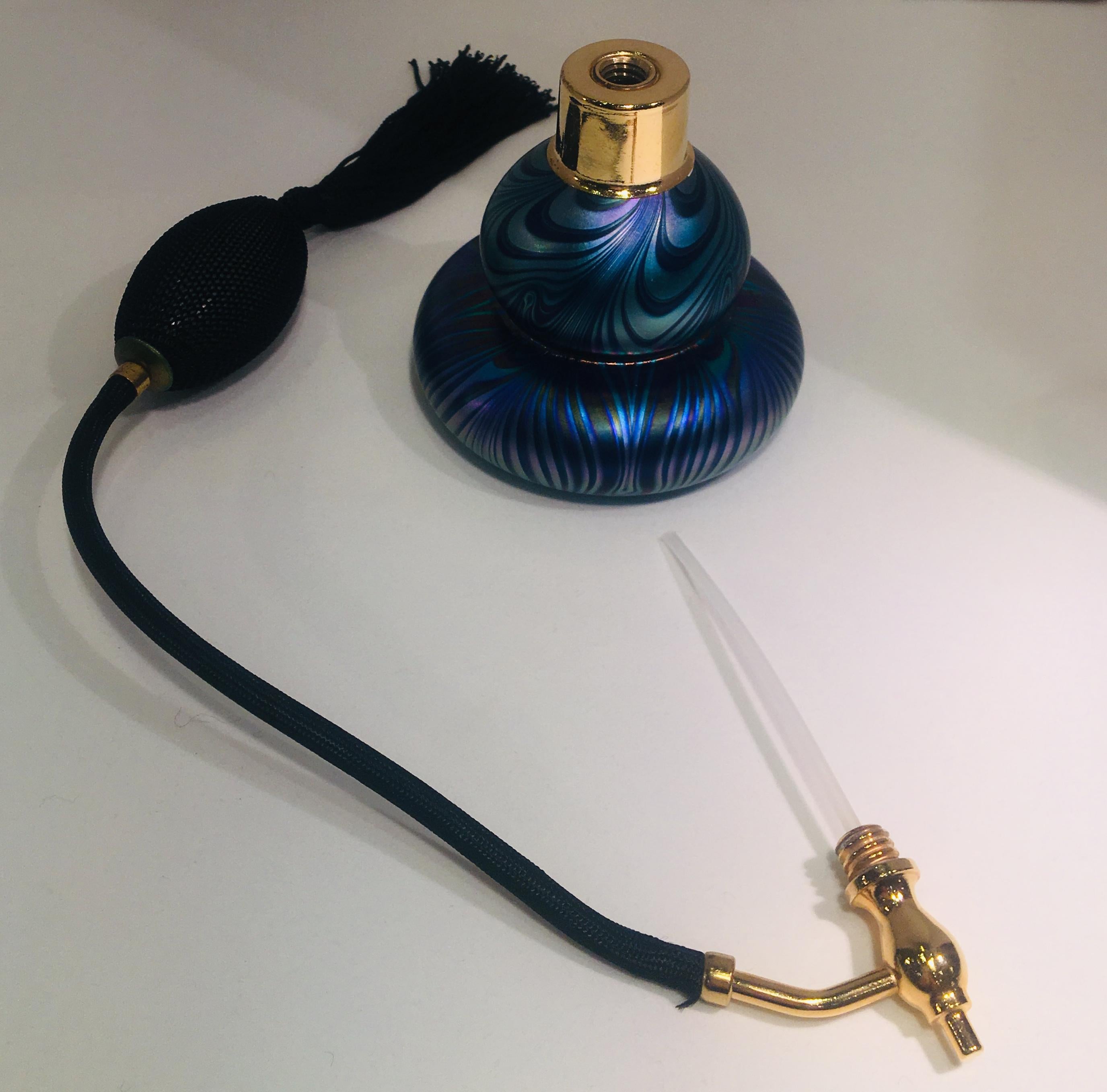 Modern Handmade Austrian Art Glass Perfume Bottle Atomizer Signed Oskar Karla from 1986 For Sale