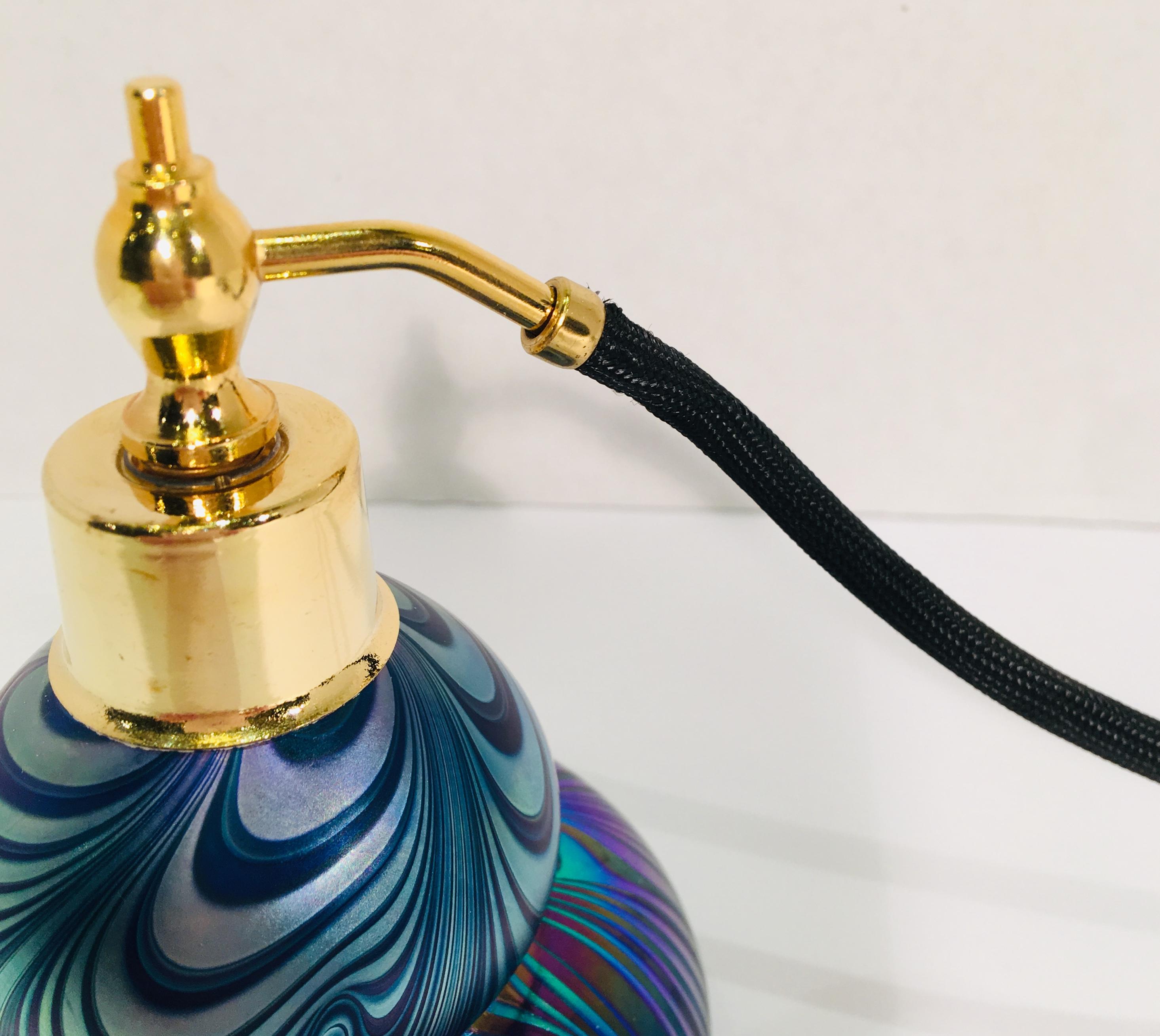 Late 20th Century Handmade Austrian Art Glass Perfume Bottle Atomizer Signed Oskar Karla from 1986 For Sale