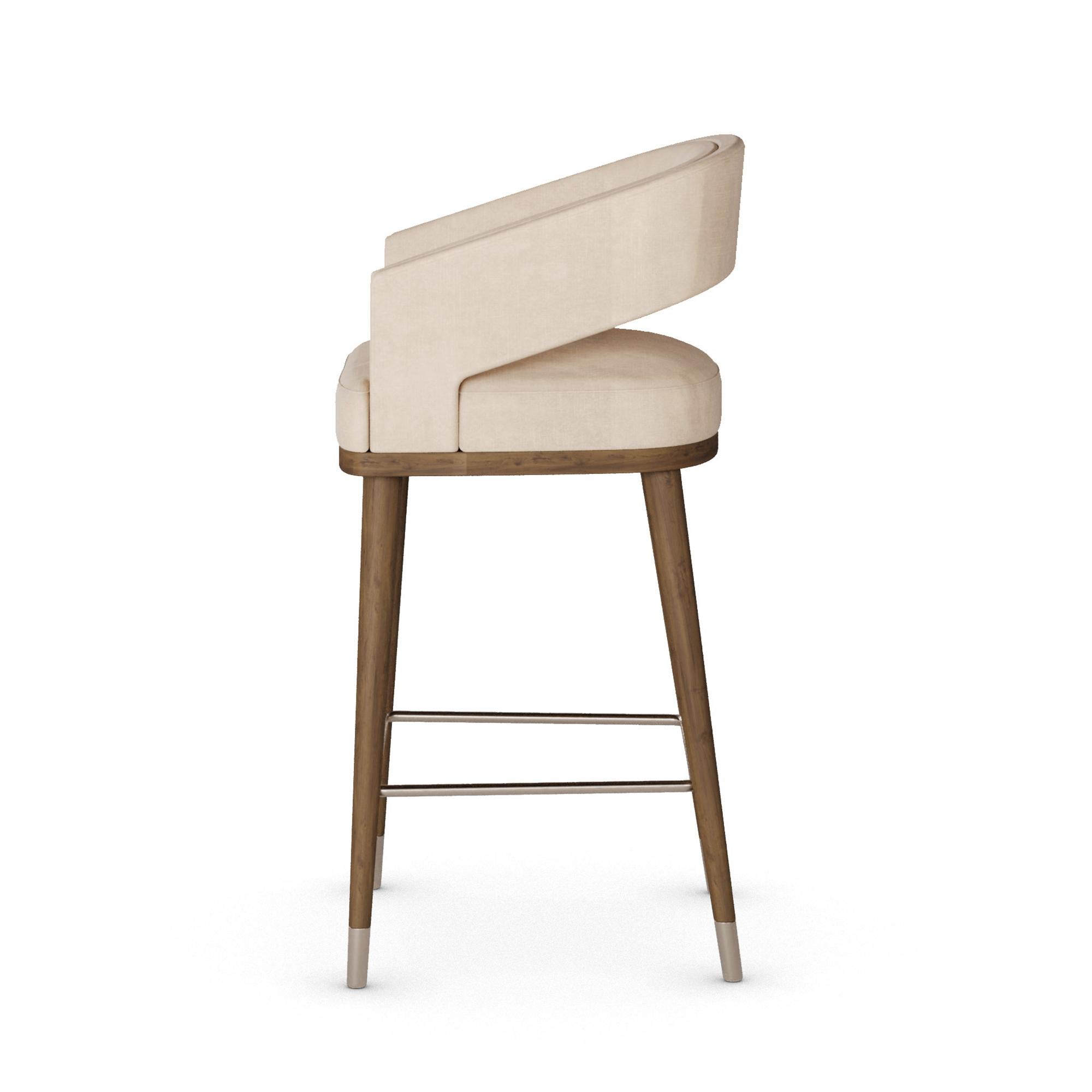 Portuguese Handmade Ava Bar Chair in Upholstered Linen with Walnut Frame by Nolita Harbour For Sale