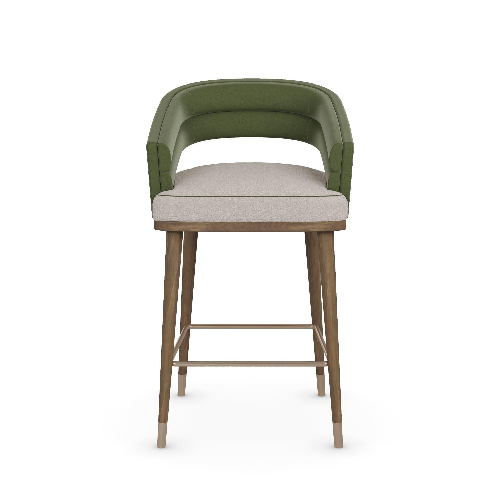 Portuguese Handmade Ava Bar Chair in Upholstered Linen with Walnut Frame by Nolita Harbour For Sale