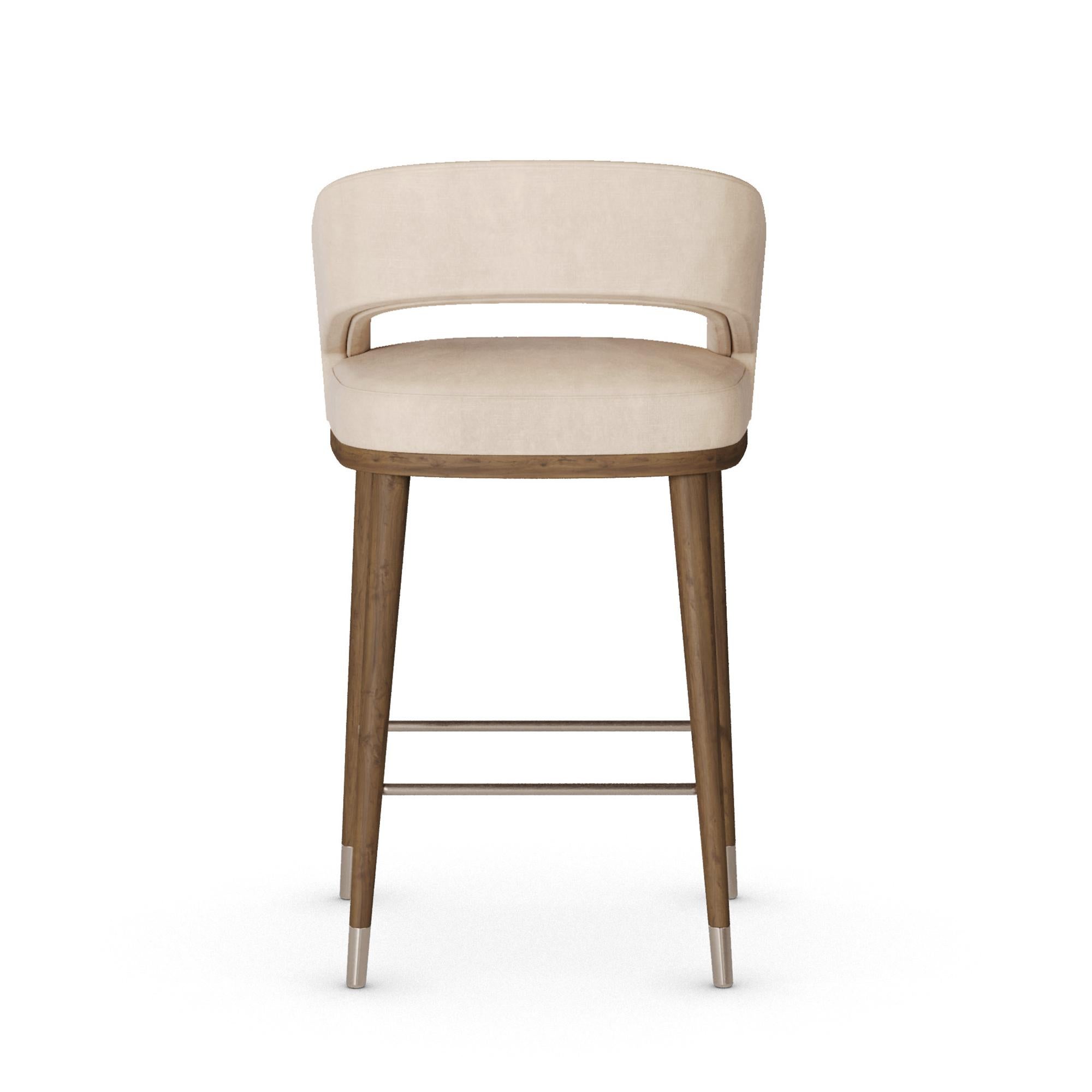 Hand-Crafted Handmade Ava Bar Chair in Upholstered Linen with Walnut Frame by Nolita Harbour For Sale