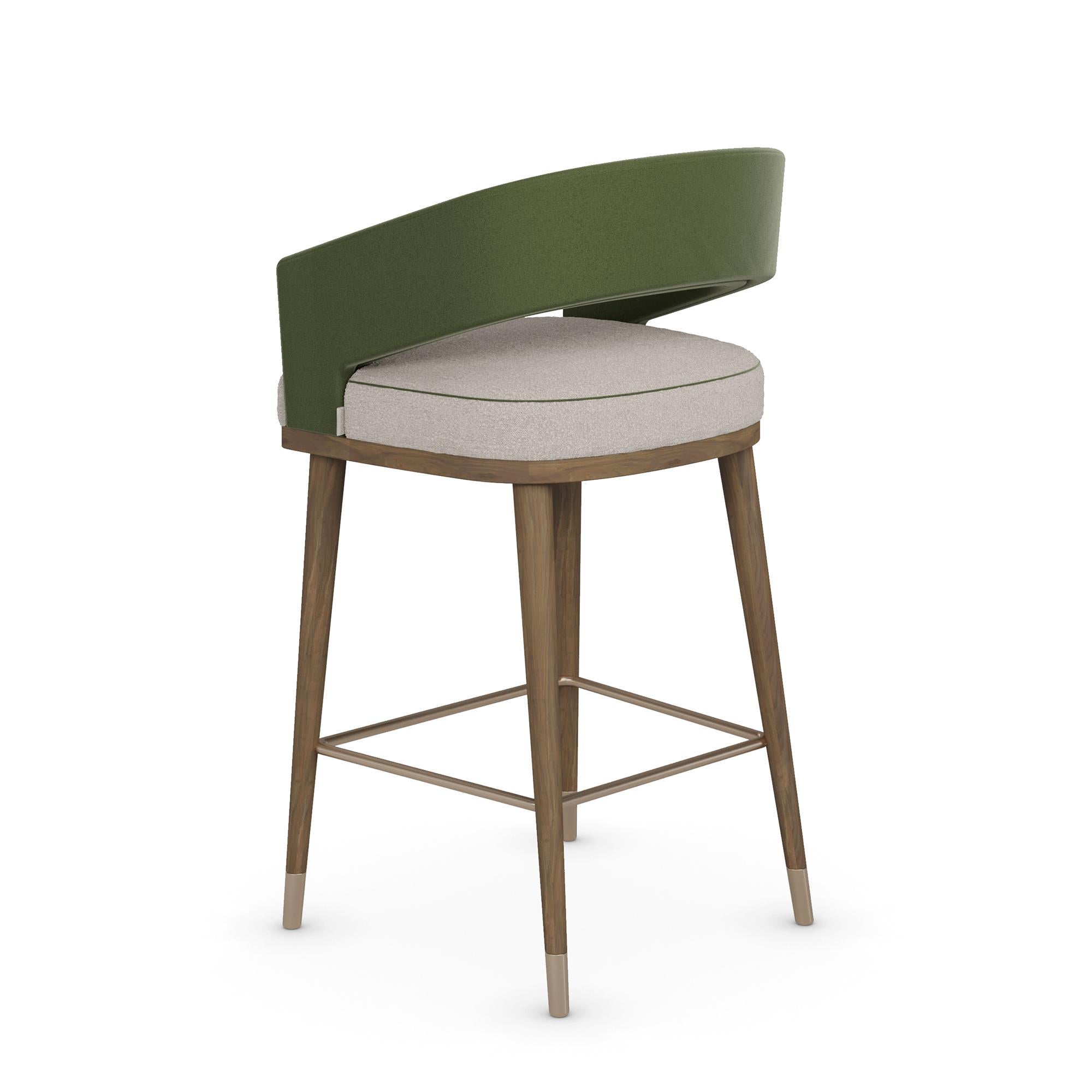 Hand-Crafted Handmade Ava Bar Chair in Upholstered Linen with Walnut Frame by Nolita Harbour For Sale