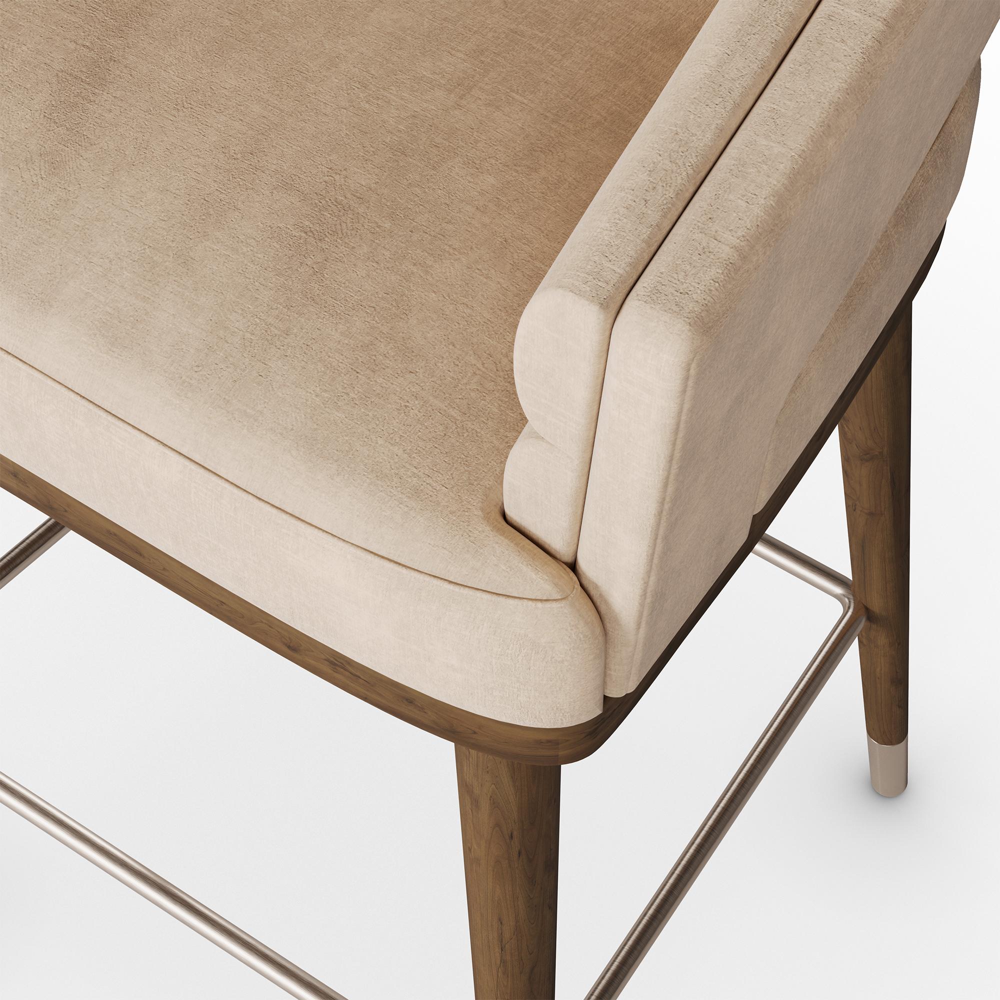 Handmade Ava Bar Chair in Upholstered Linen with Walnut Frame by Nolita Harbour In New Condition For Sale In Carvalhosa, PT