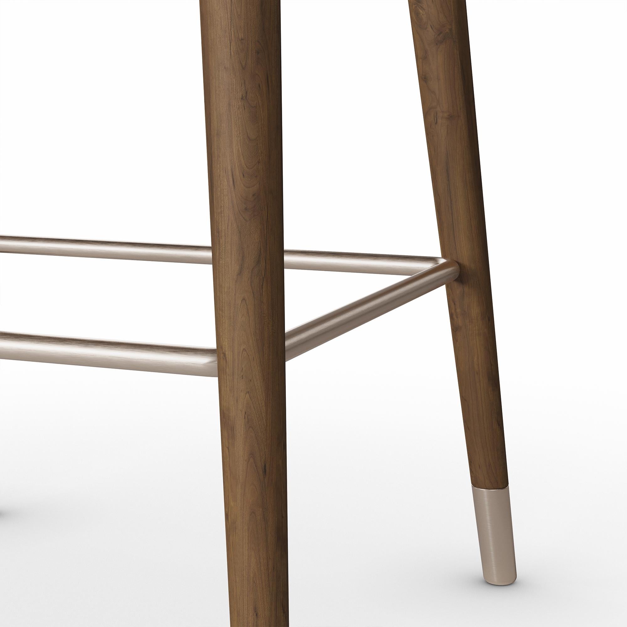 Contemporary Handmade Ava Bar Chair in Upholstered Linen with Walnut Frame by Nolita Harbour For Sale