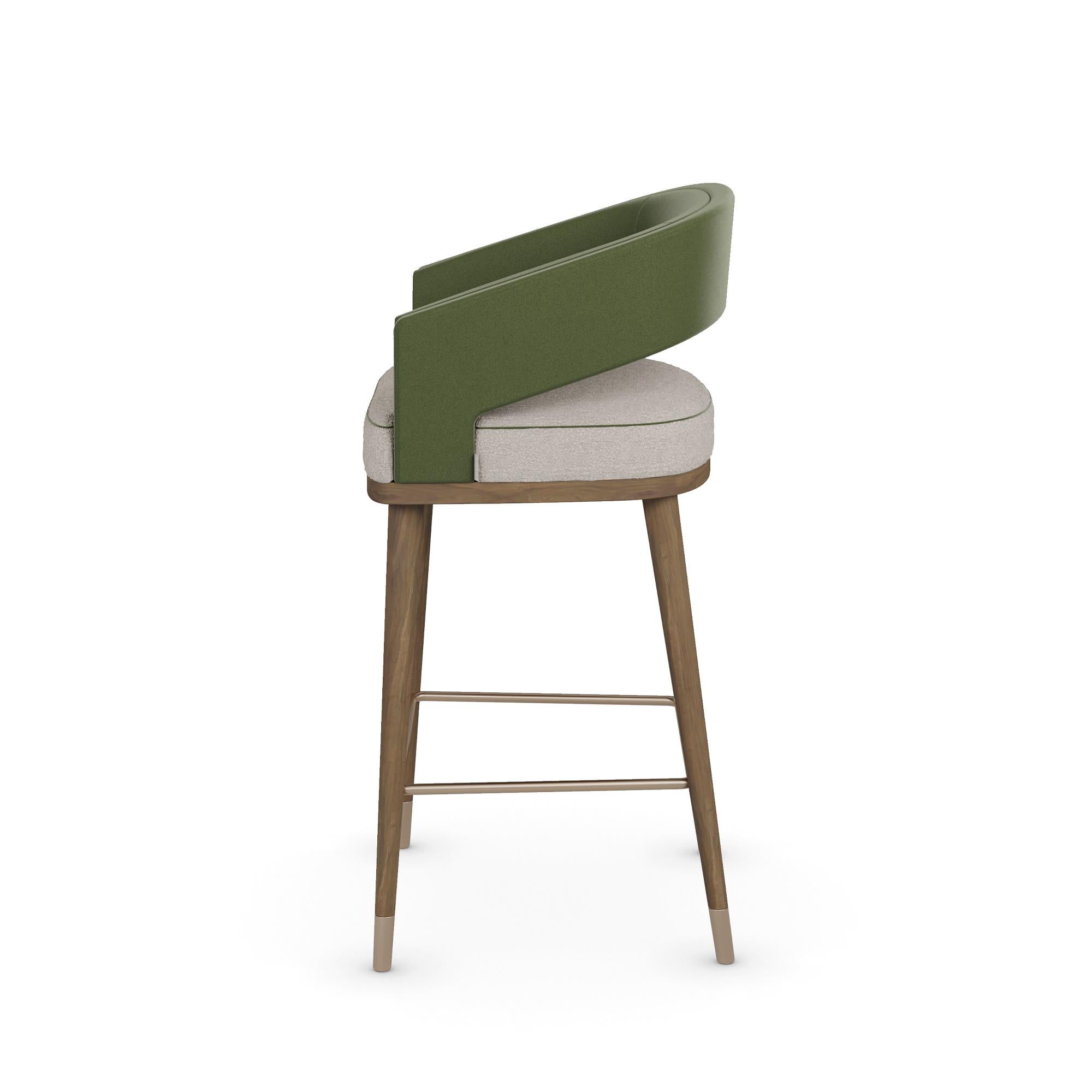 Contemporary Handmade Ava Bar Chair in Upholstered Linen with Walnut Frame by Nolita Harbour For Sale
