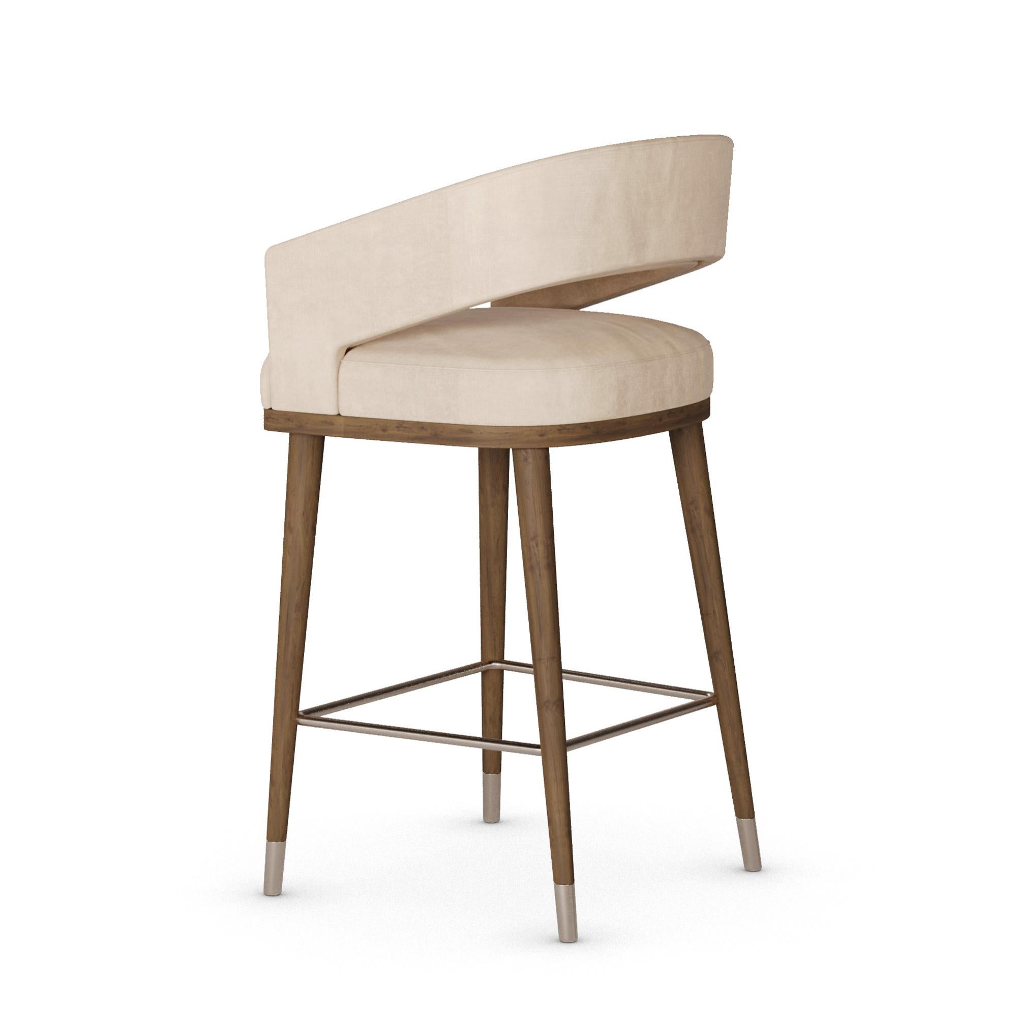 Brass Handmade Ava Bar Chair in Upholstered Linen with Walnut Frame by Nolita Harbour For Sale