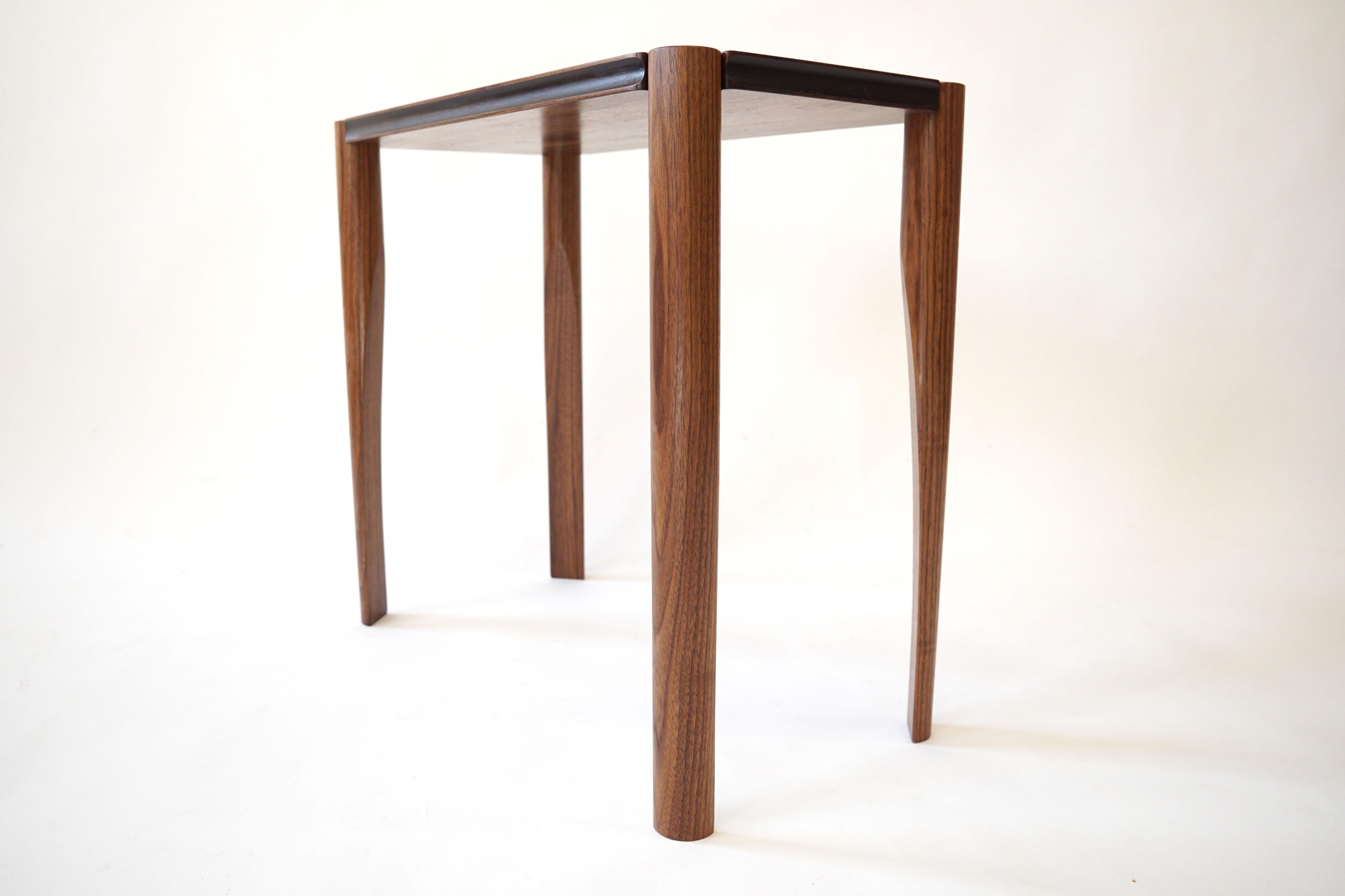 Aviateur Side Table, Handcrafted in Walnut, Accented Cove in Black Milk Paint For Sale 4