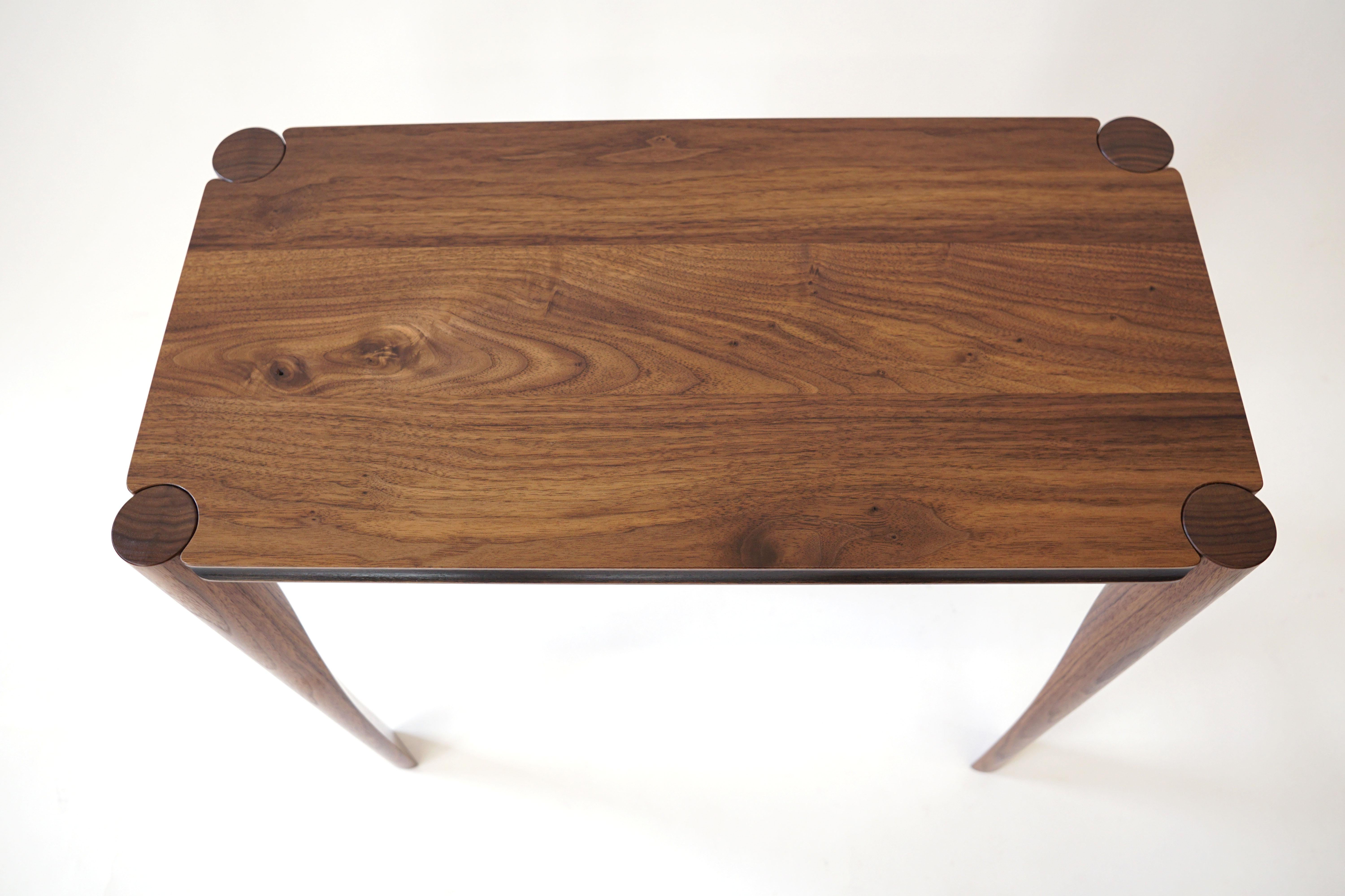 Contemporary Aviateur Side Table, Handcrafted in Walnut, Accented Cove in Black Milk Paint For Sale