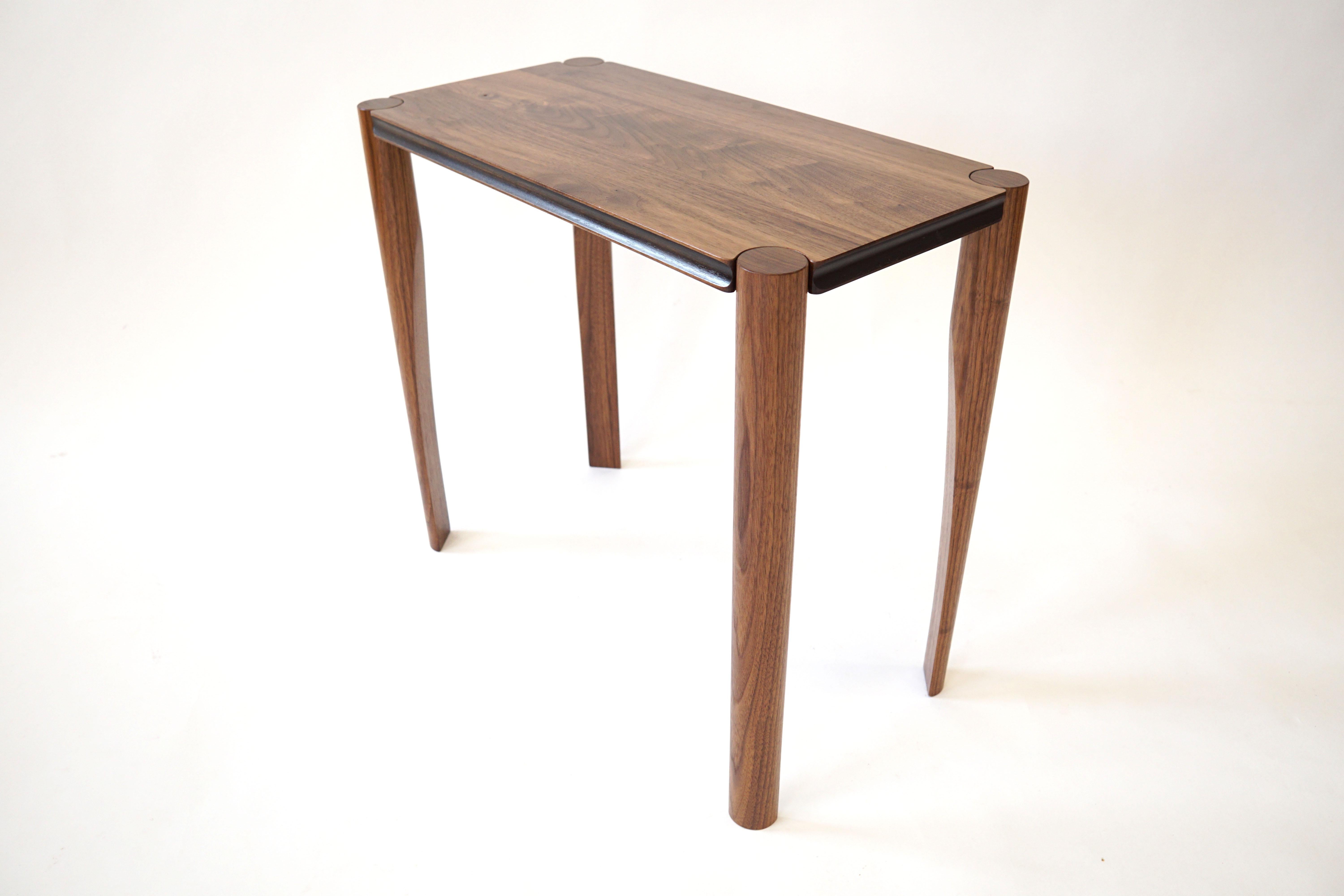 Aviateur Side Table, Handcrafted in Walnut, Accented Cove in Black Milk Paint For Sale 1