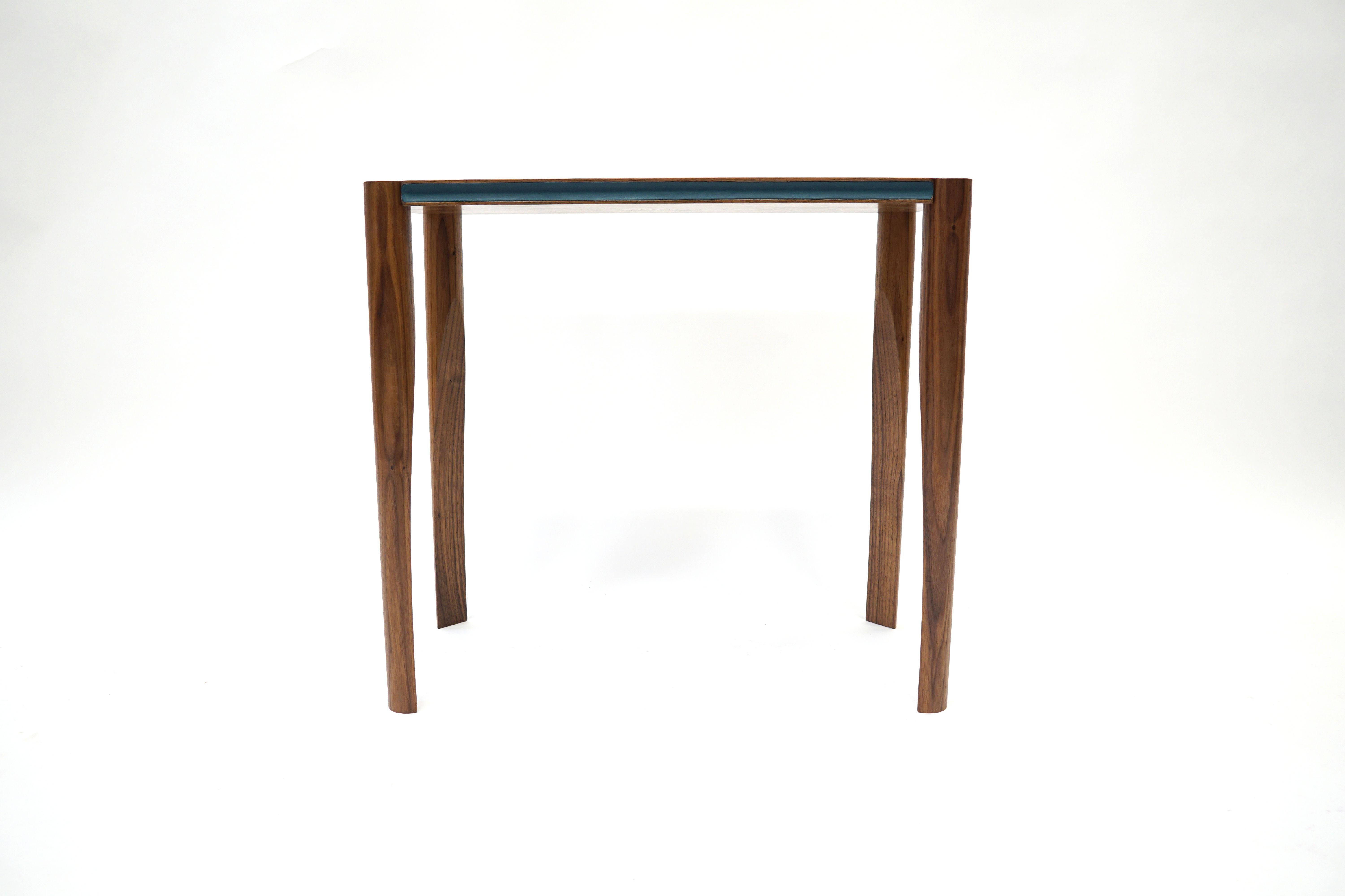Aviateur Side Table, Handcrafted in Walnut, Accented Cove in Green Leather In New Condition For Sale In Southampton, MA