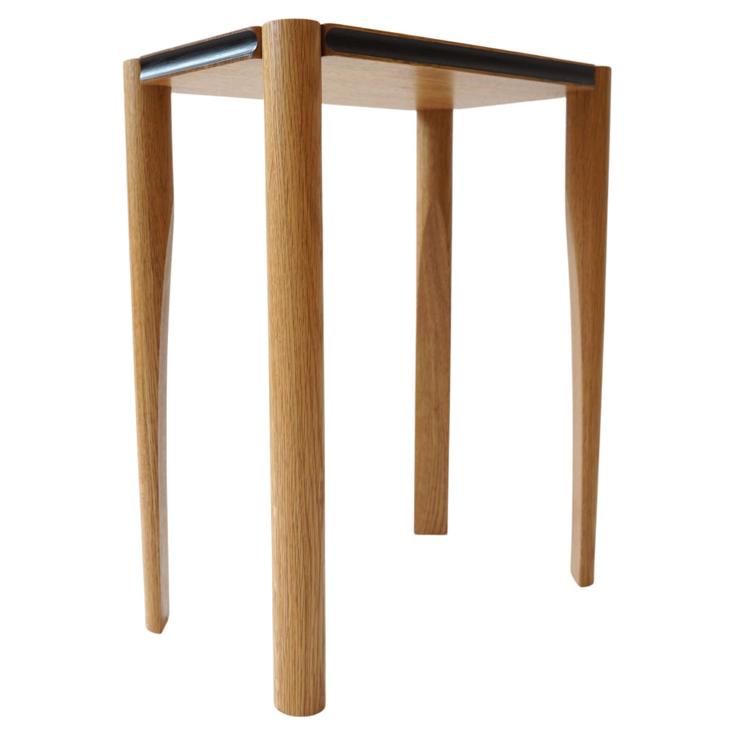 Aviateur Side Table, Handcrafted in White Oak, Accented Cove in Black Milk Paint For Sale