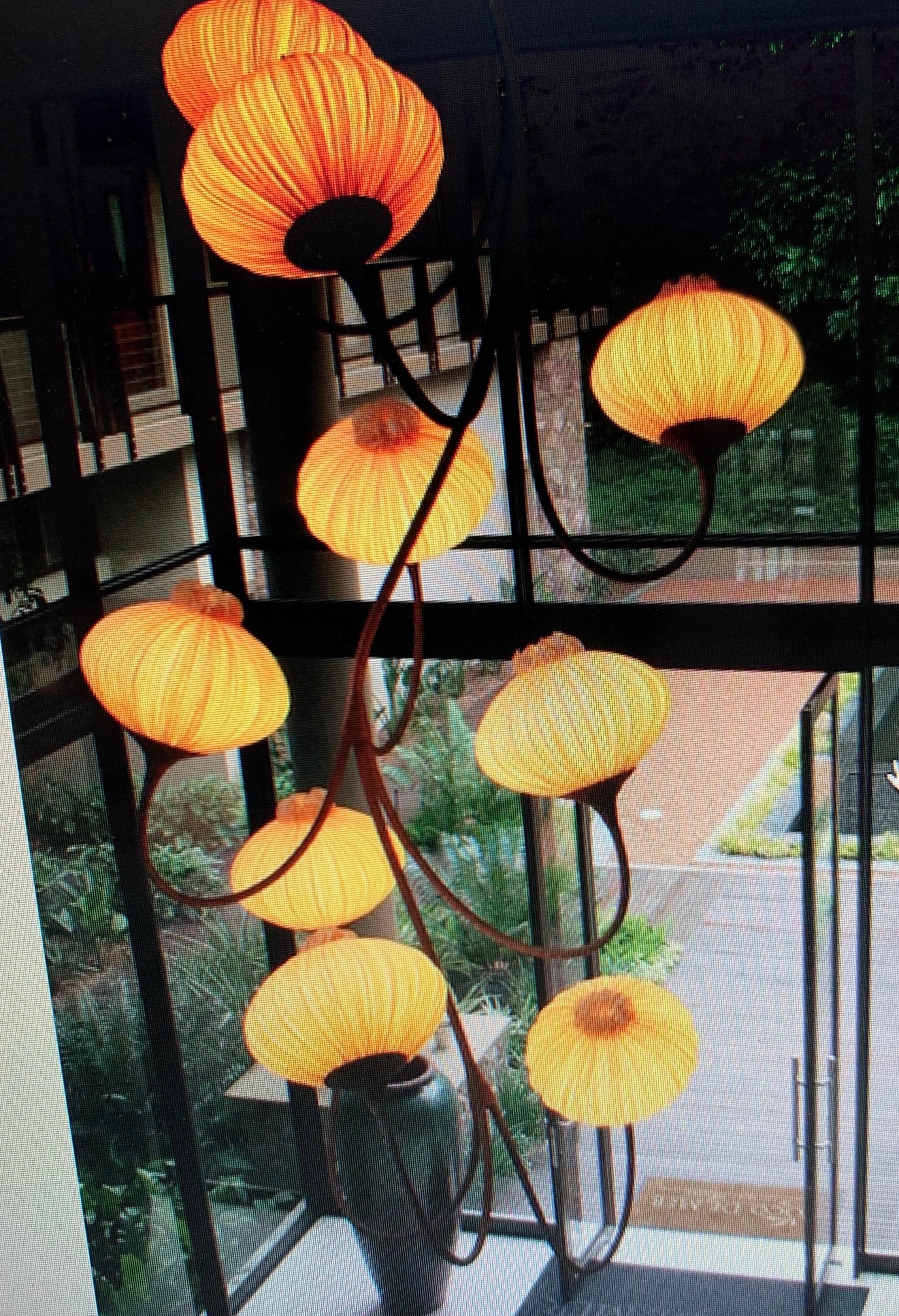 Metal Ayala Serfaty Signed Silk Pleated Palms 3 Sansa Chandelier by Aqua Creations