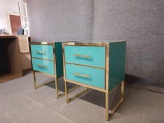 Handmade Azure Bedside Tables in Solid Wood & Brass, Italian Craft