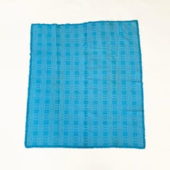 Handmade Baby Blue 1960s Throw Wool Cotton Blanket Sofa Bed Armchair