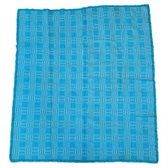 Handmade Baby Blue 1960s Throw Wool Cotton Blanket Sofa Bed Armchair