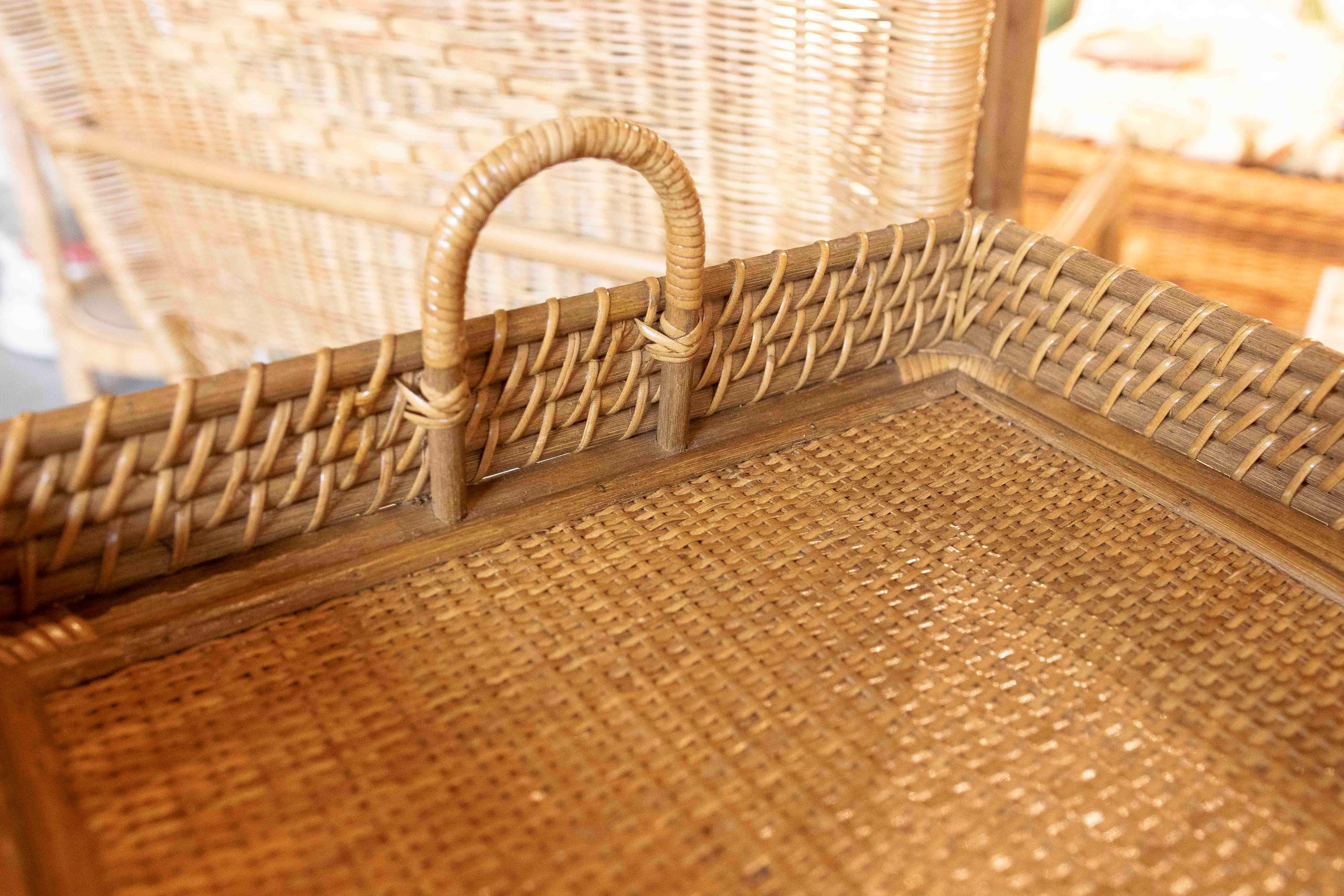 Handmade Bamboo and Wicker Console Table with Handles in vendita 4