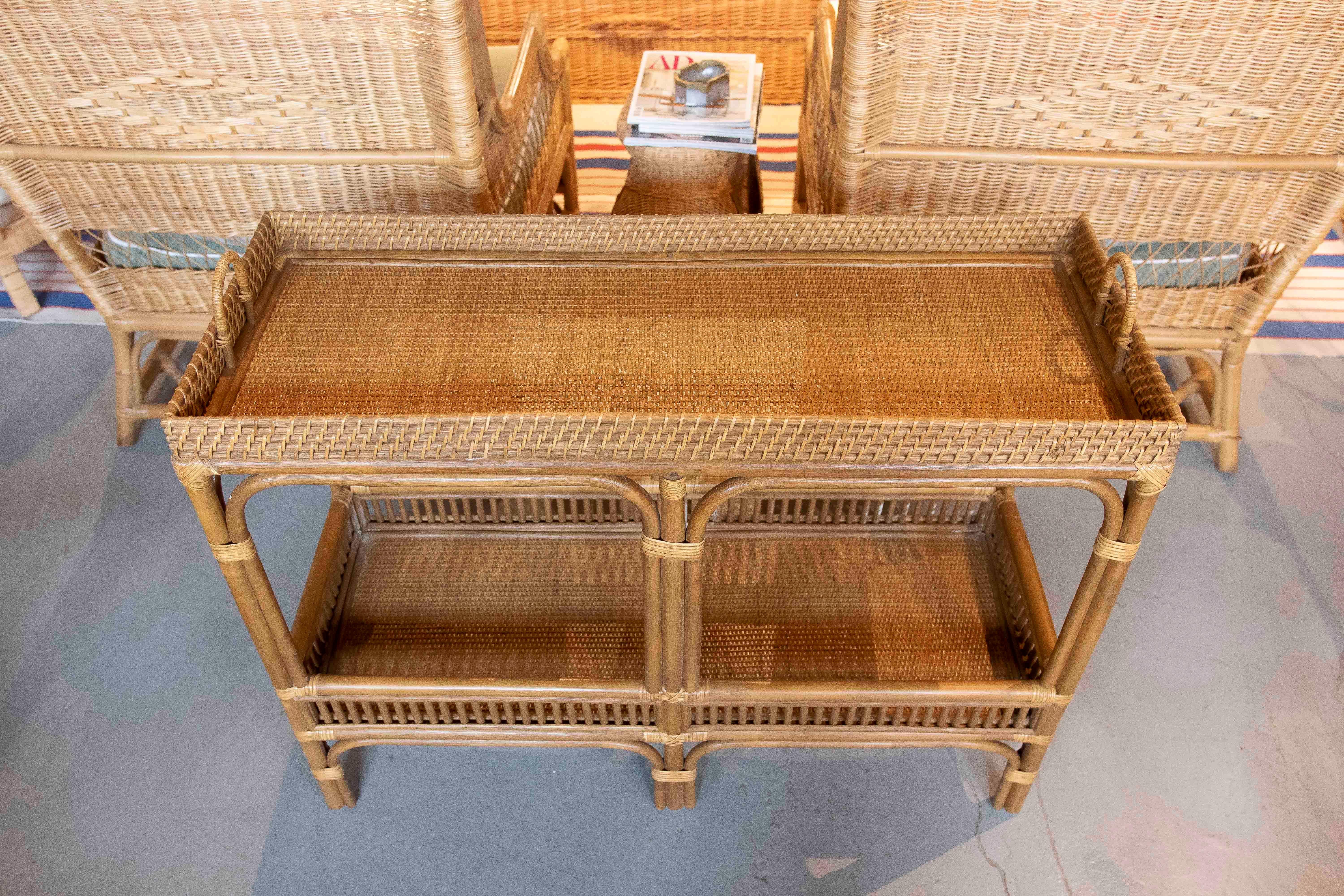 Handmade Bamboo and Wicker Console Table with Handles in vendita 5