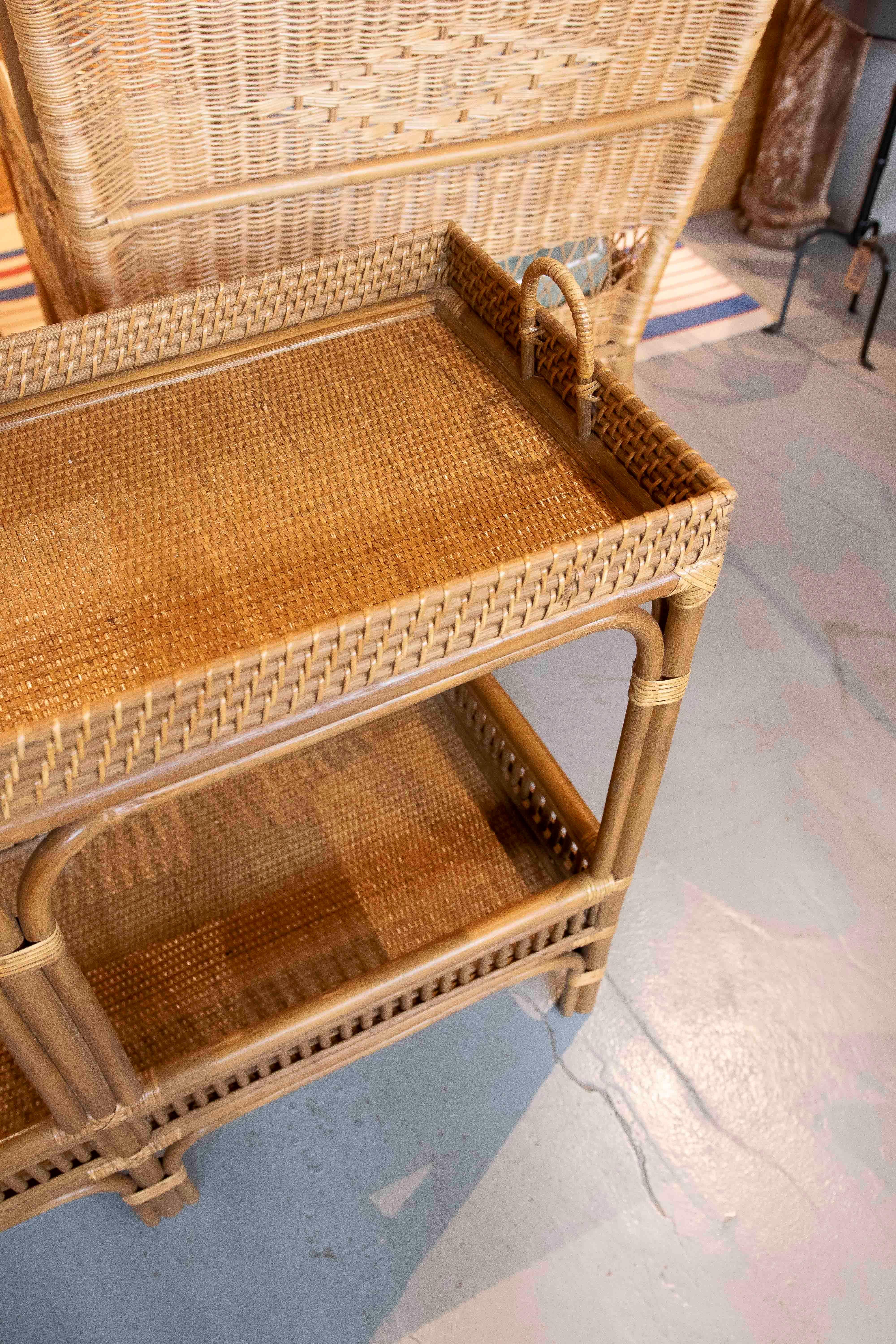Handmade Bamboo and Wicker Console Table with Handles in vendita 6