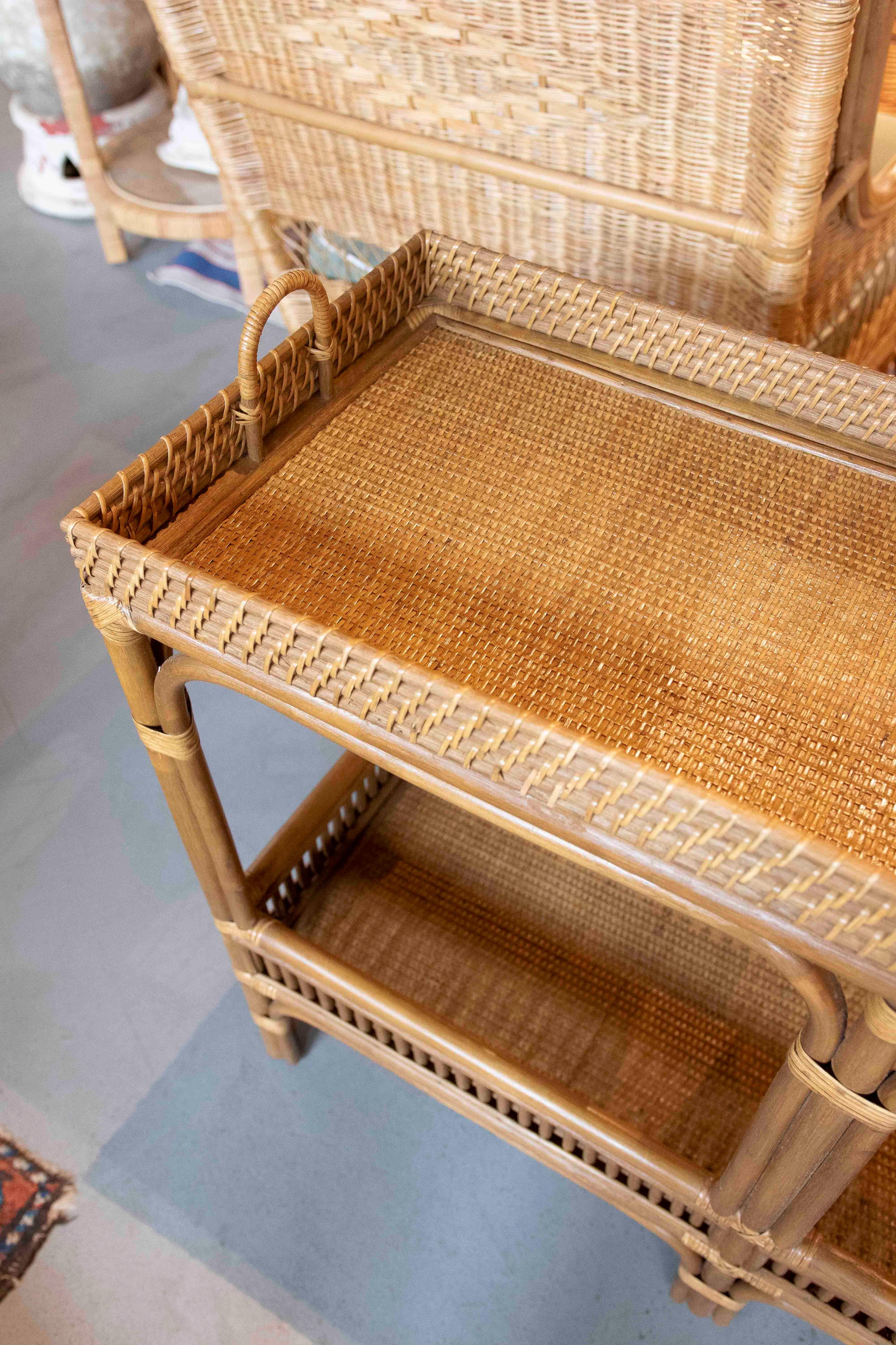 Handmade Bamboo and Wicker Console Table with Handles in vendita 7