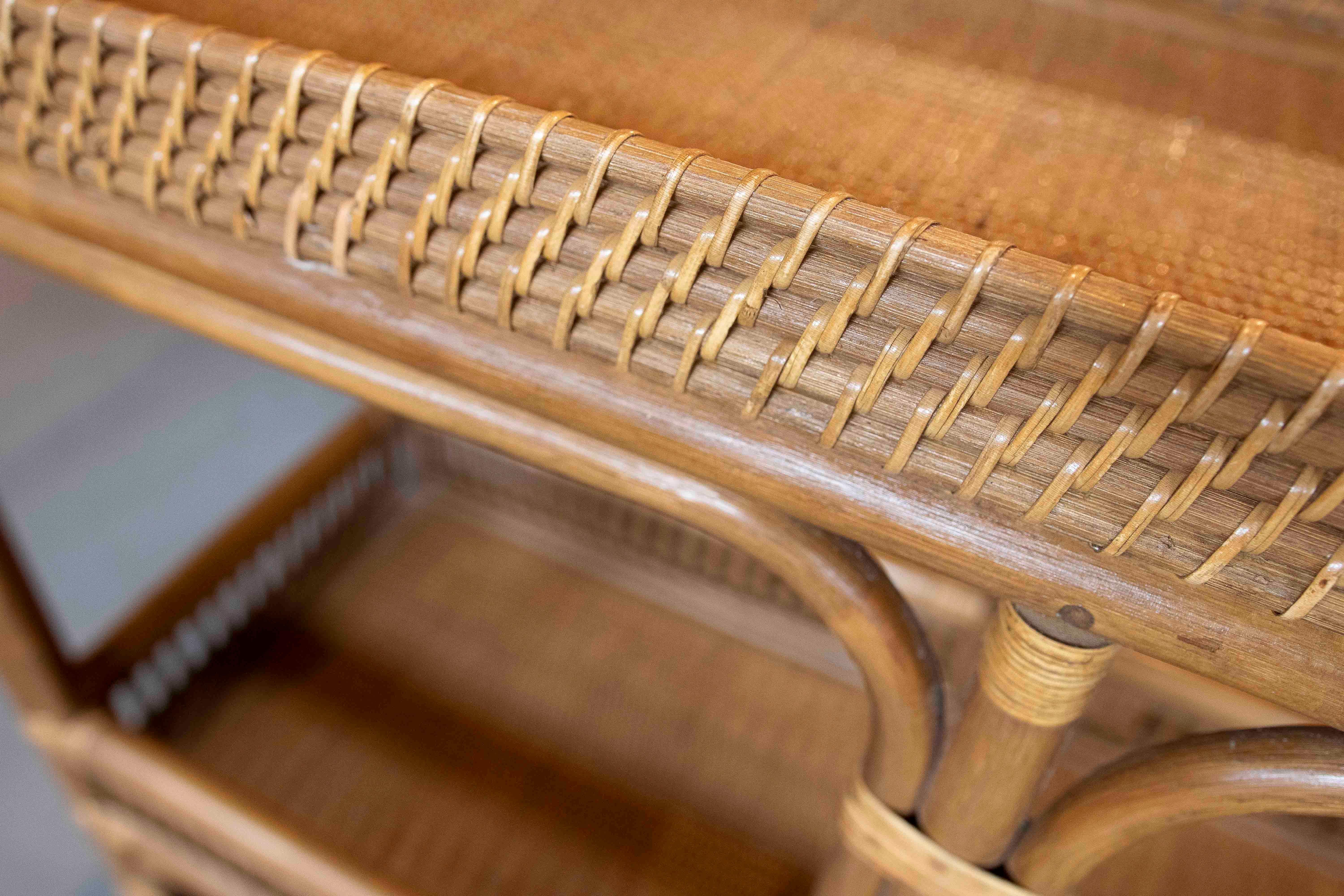 Handmade Bamboo and Wicker Console Table with Handles in vendita 8