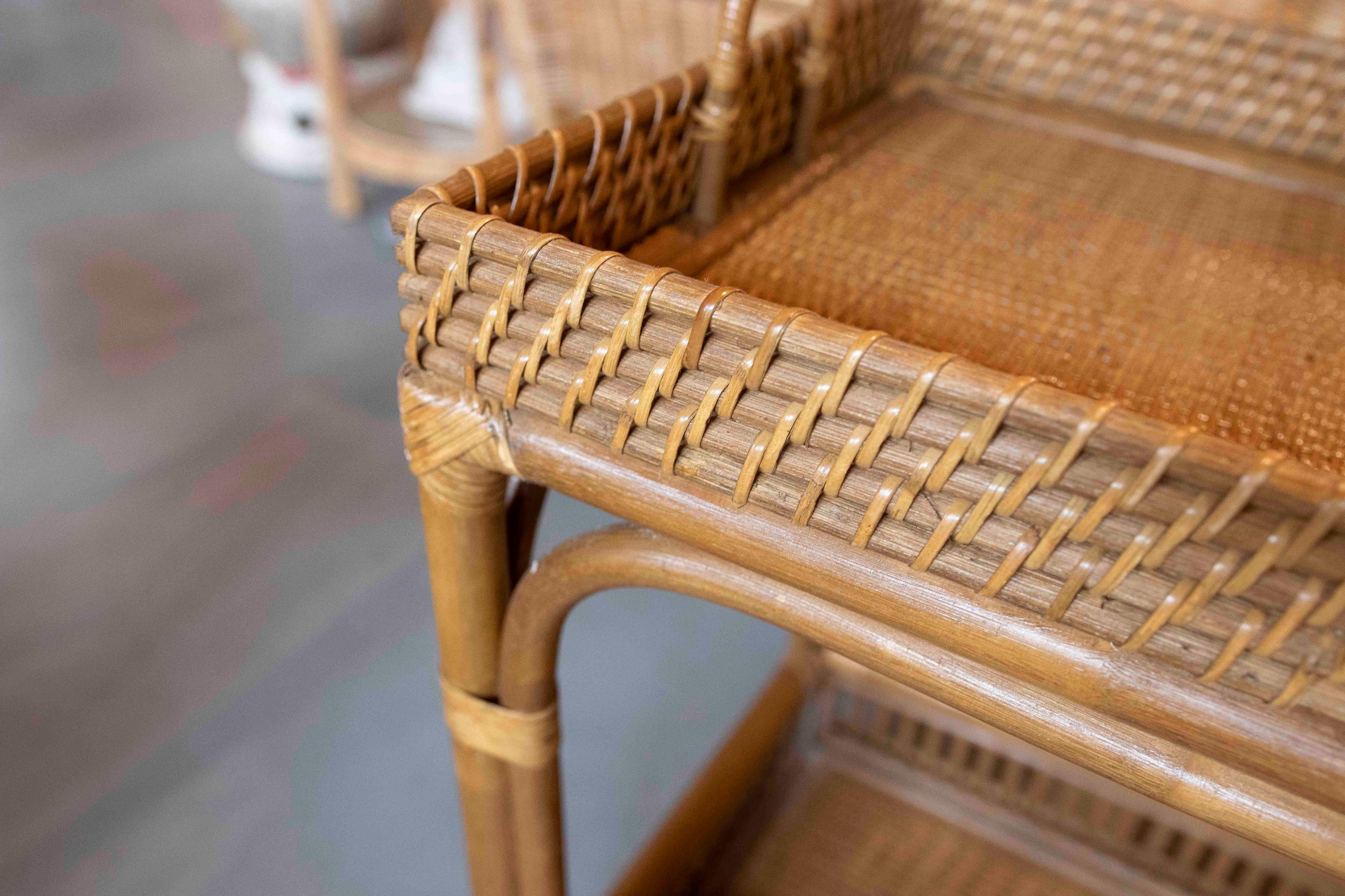 Handmade Bamboo and Wicker Console Table with Handles in vendita 9