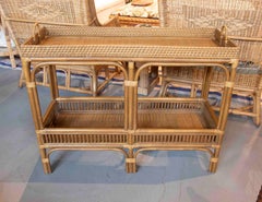 Handmade Bamboo and Wicker Console Table with Handles