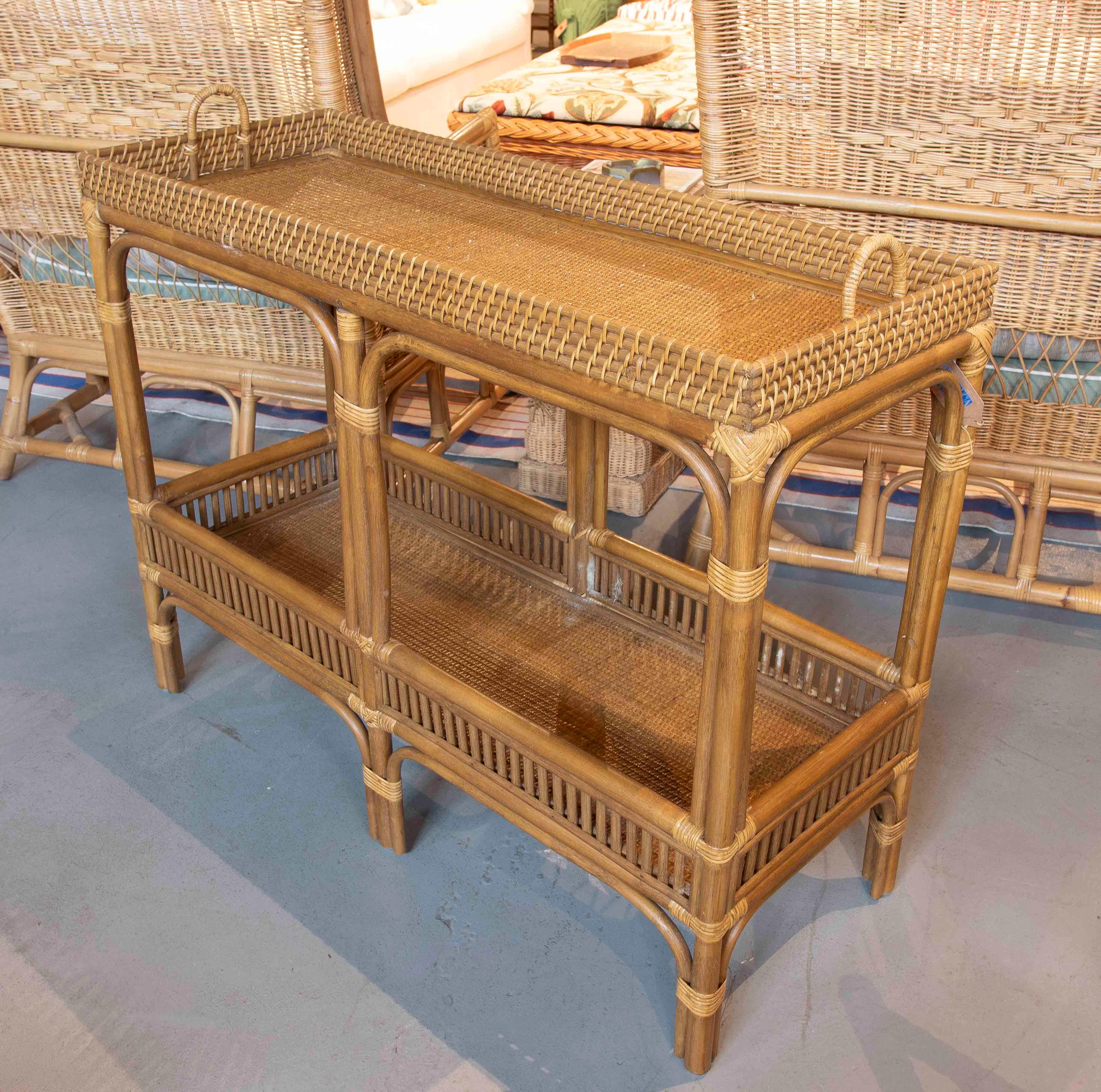 Spagnolo Handmade Bamboo and Wicker Console Table with Handles in vendita