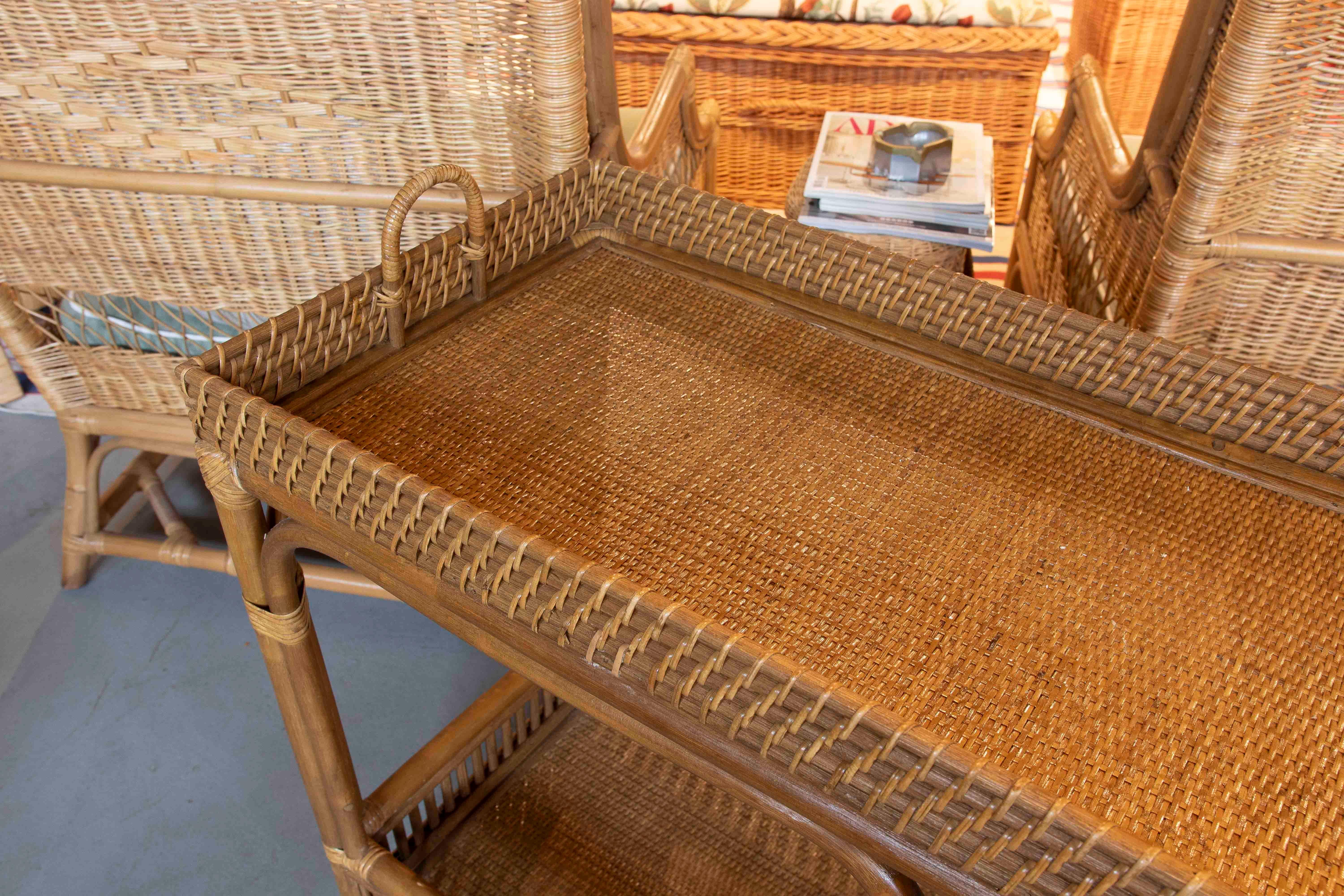 Handmade Bamboo and Wicker Console Table with Handles In condizioni buone in vendita a Marbella, ES