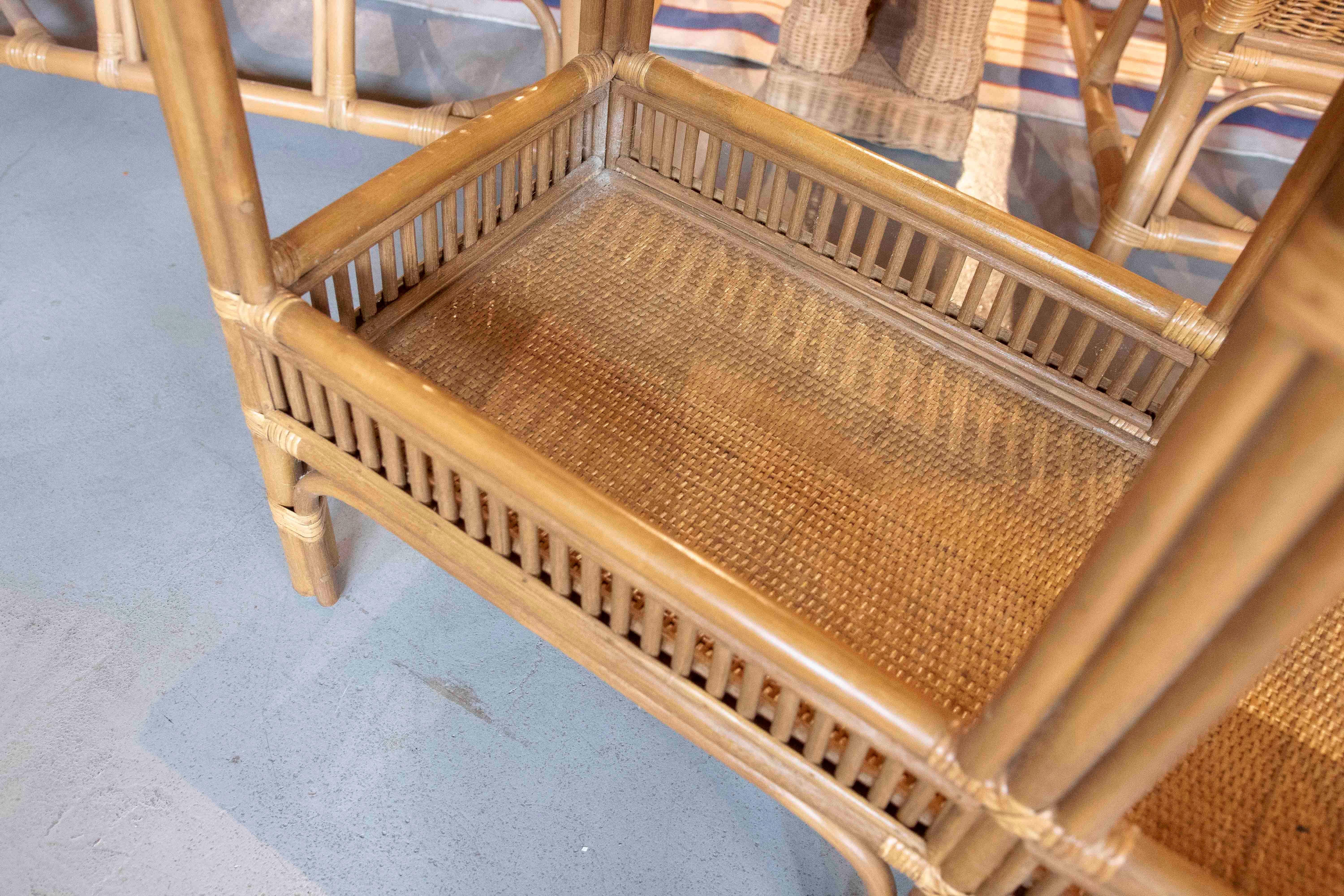 Bambù Handmade Bamboo and Wicker Console Table with Handles in vendita