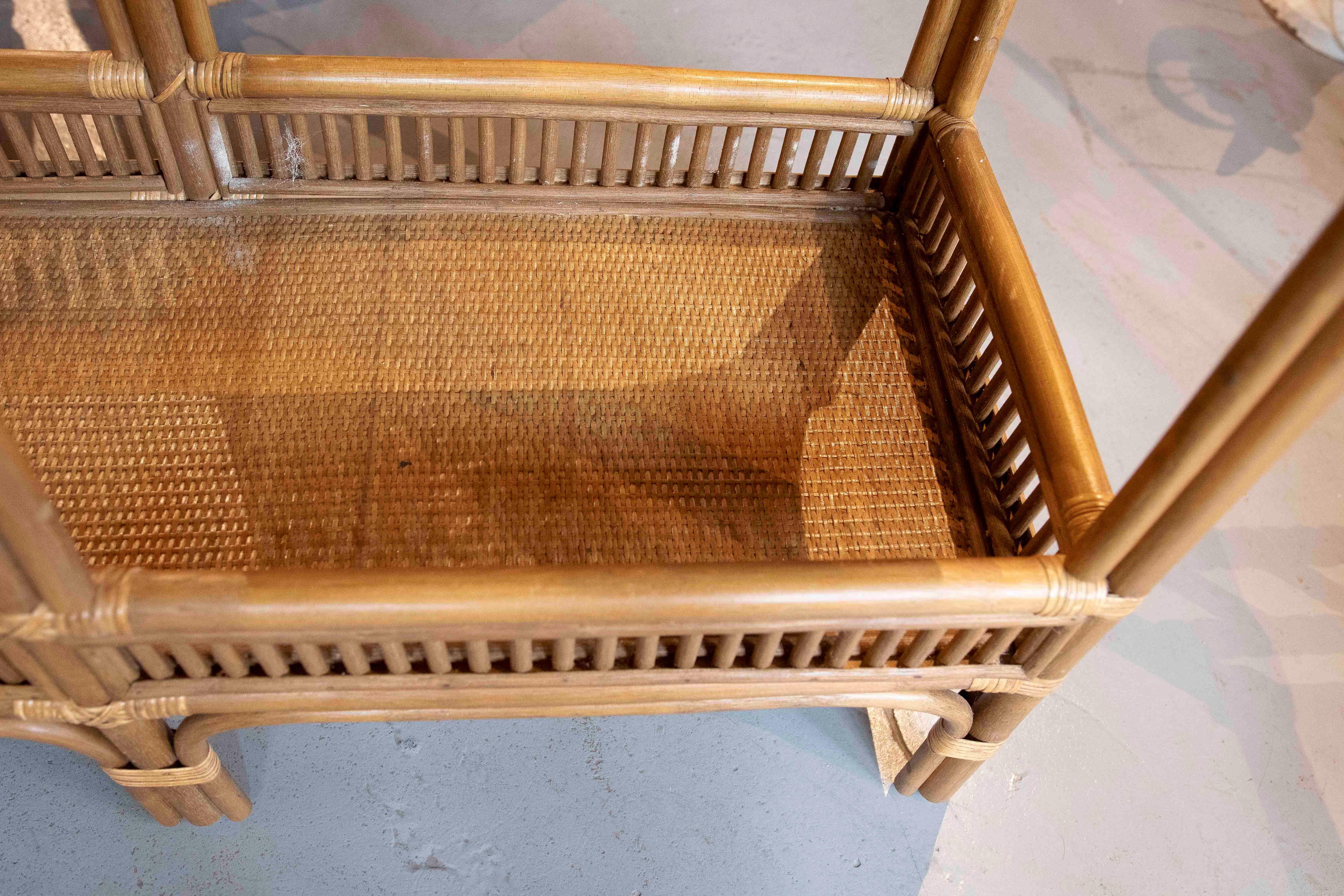 Handmade Bamboo and Wicker Console Table with Handles in vendita 1