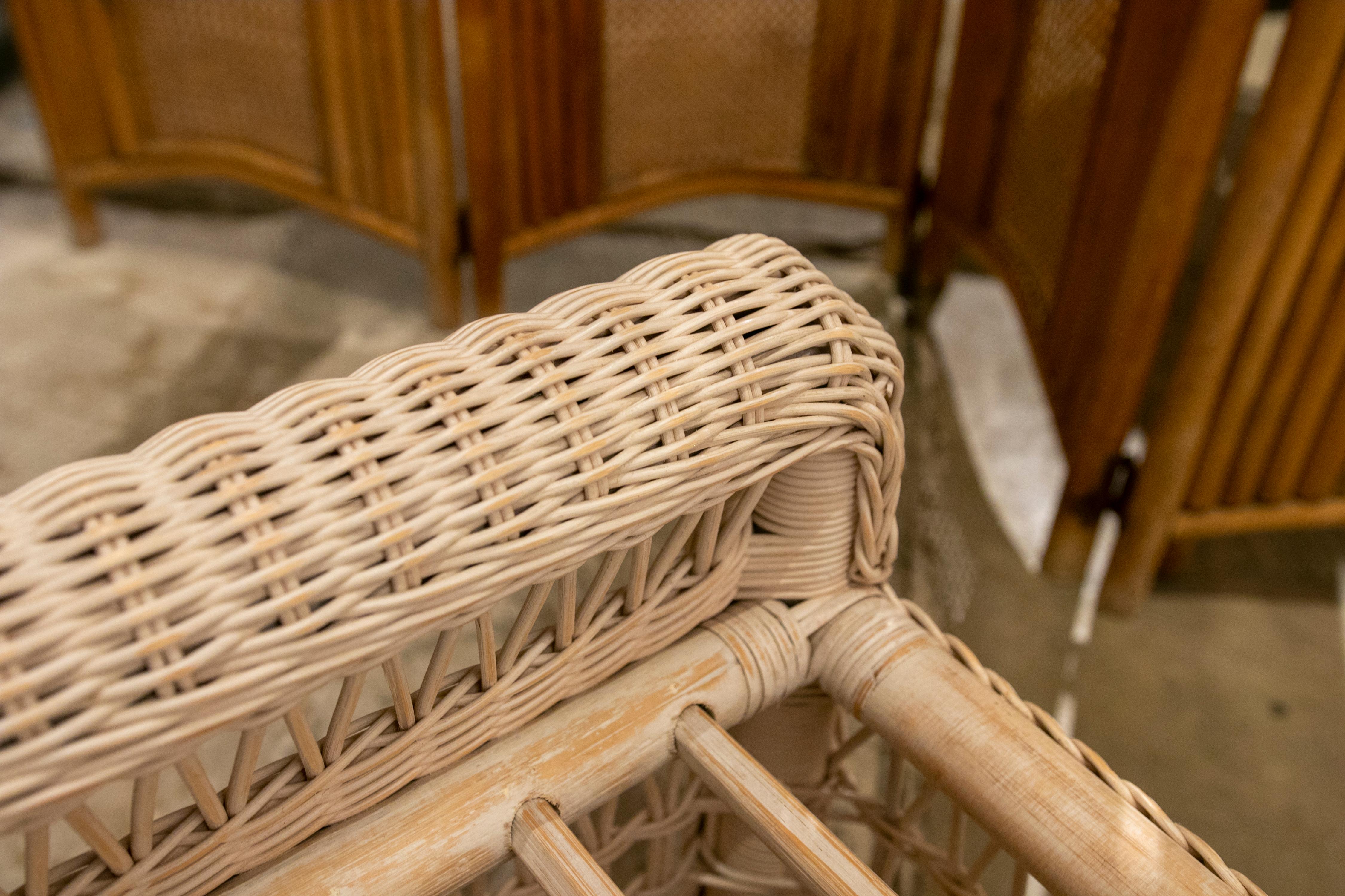 Handmade Bamboo and Wicker Stool Painted in White Colour 6