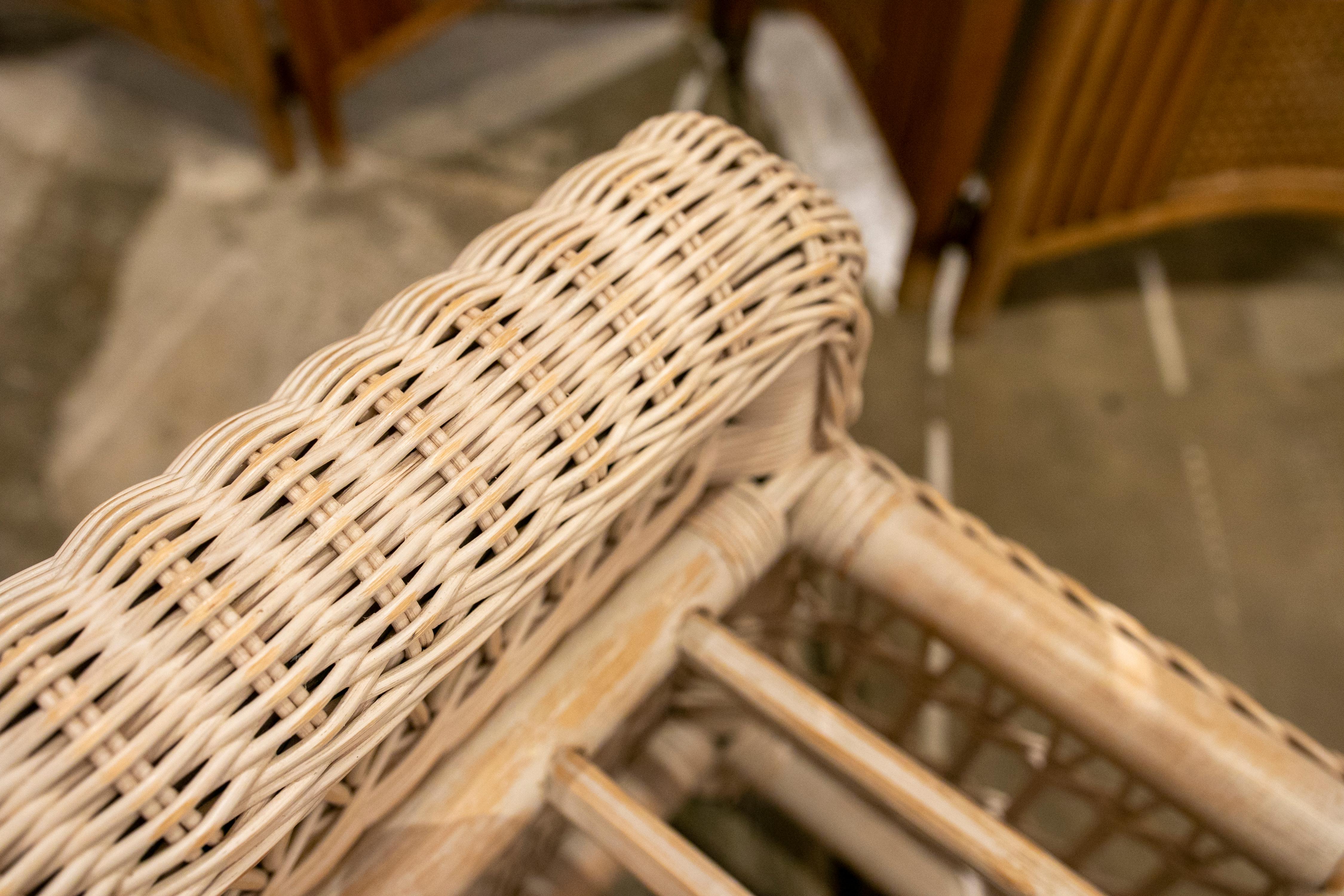 Handmade Bamboo and Wicker Stool Painted in White Colour 10